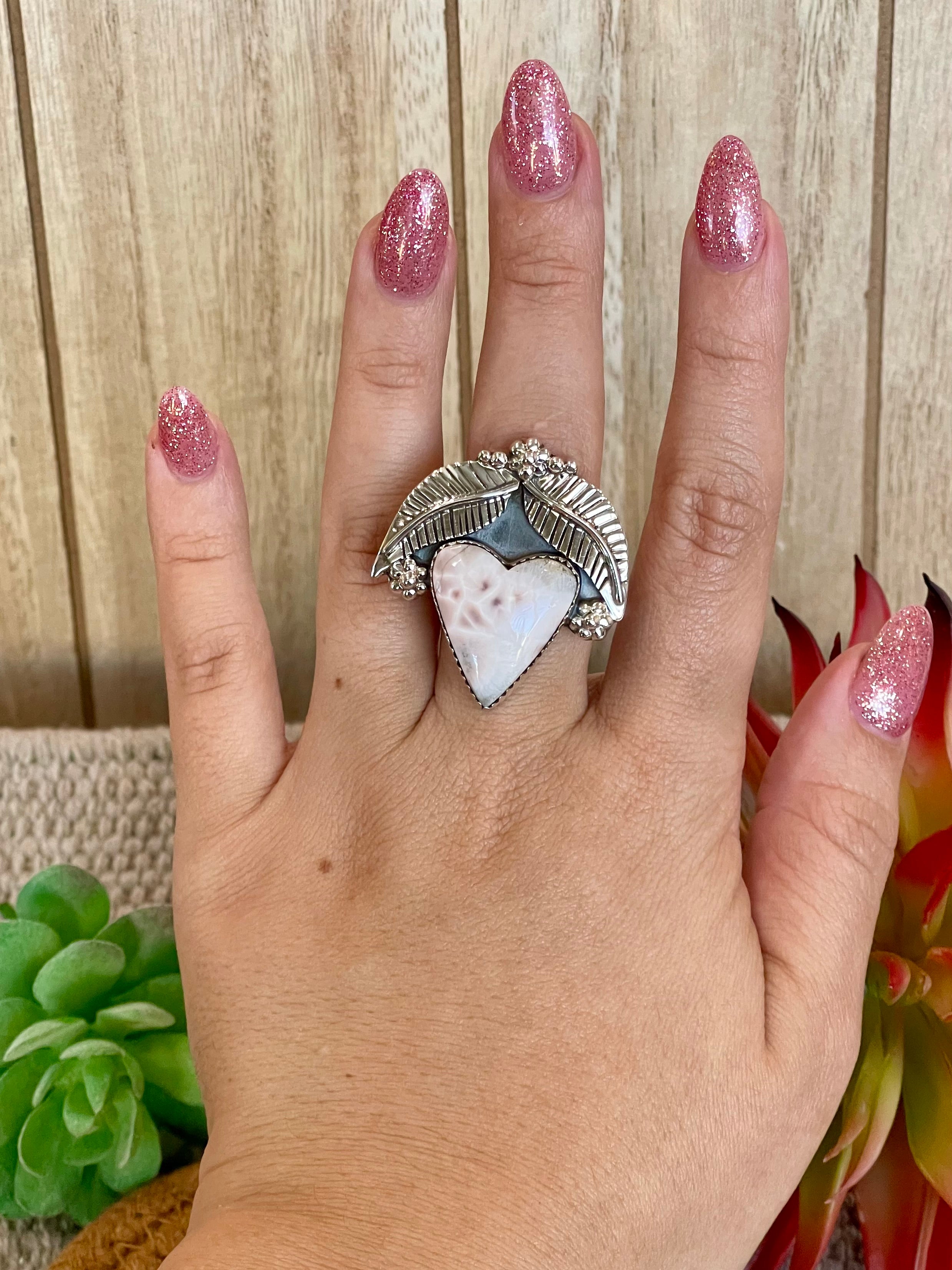 Southwest Handmade Pink Larimar & Sterling Silver Adjustable Ring