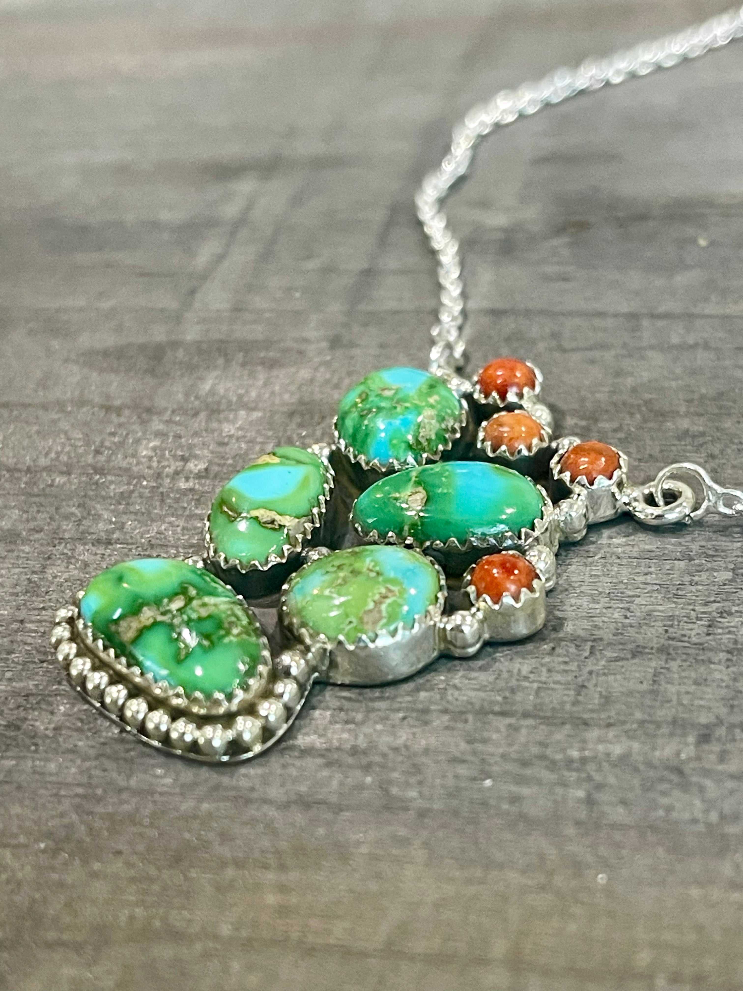 Southwest Handmade Sonoran Mountain Turquoise & Sterling Silver Cluster Necklace