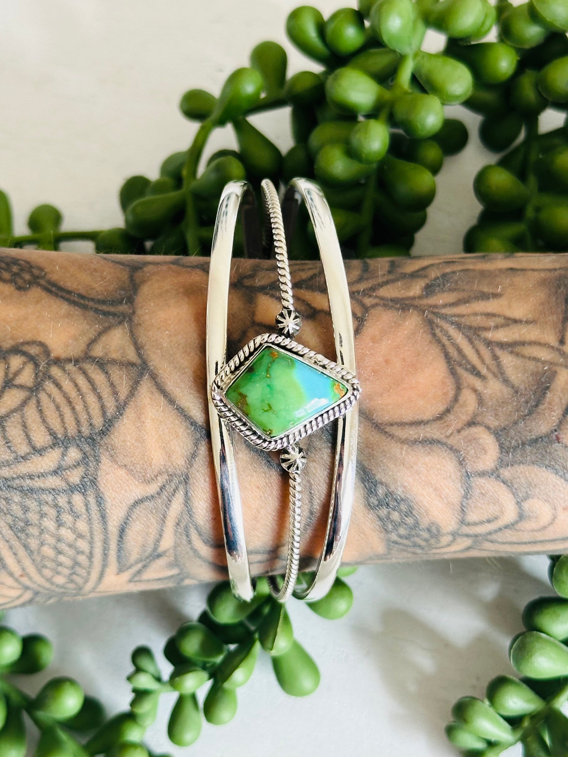 Southwest Made Sonoran Gold Turquoise & Sterling Silver Cuff Bracelet