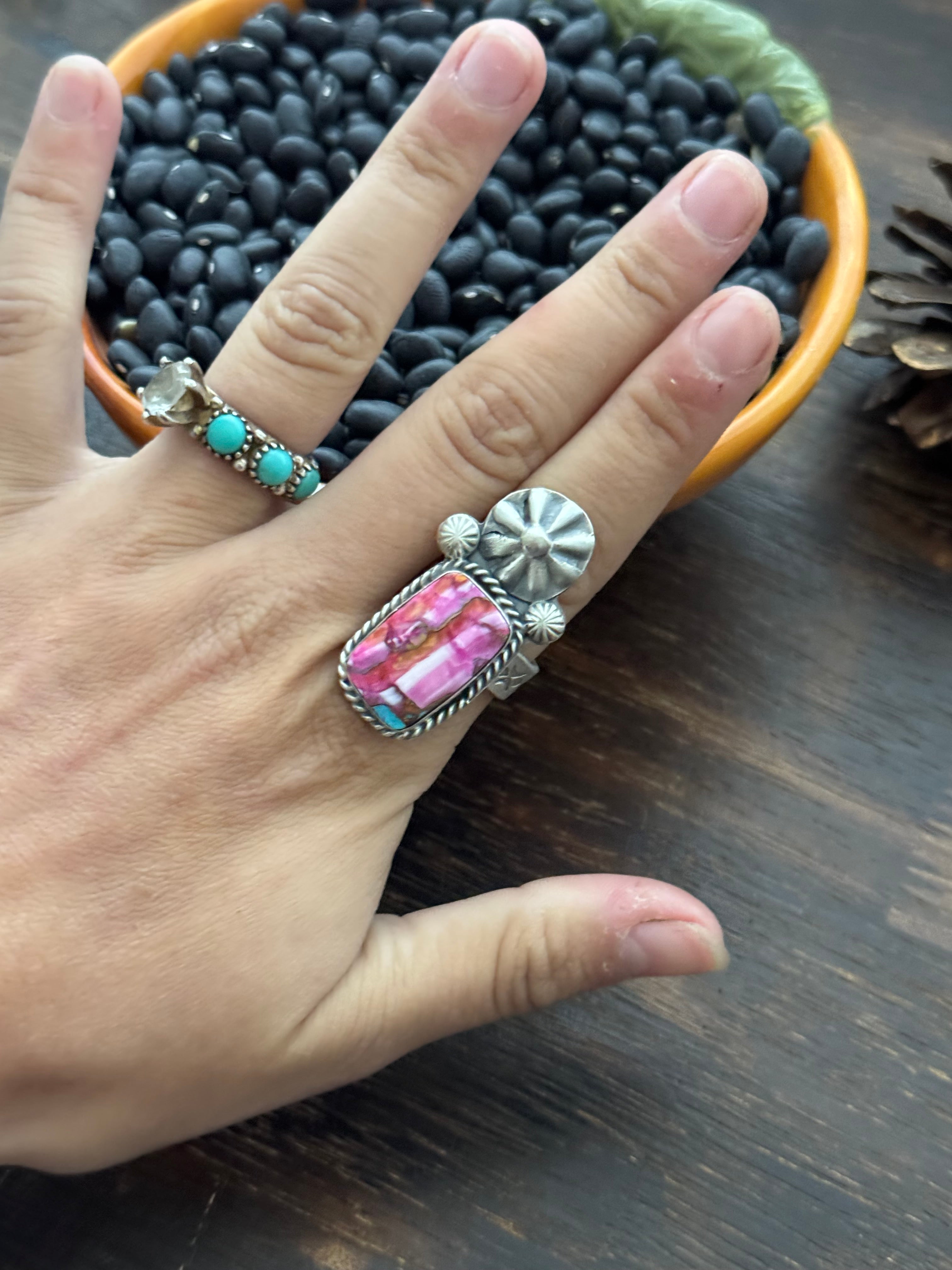 Boyd J Ashley Pink Mohave Turquoise & Sterling Silver Adjustable Ring