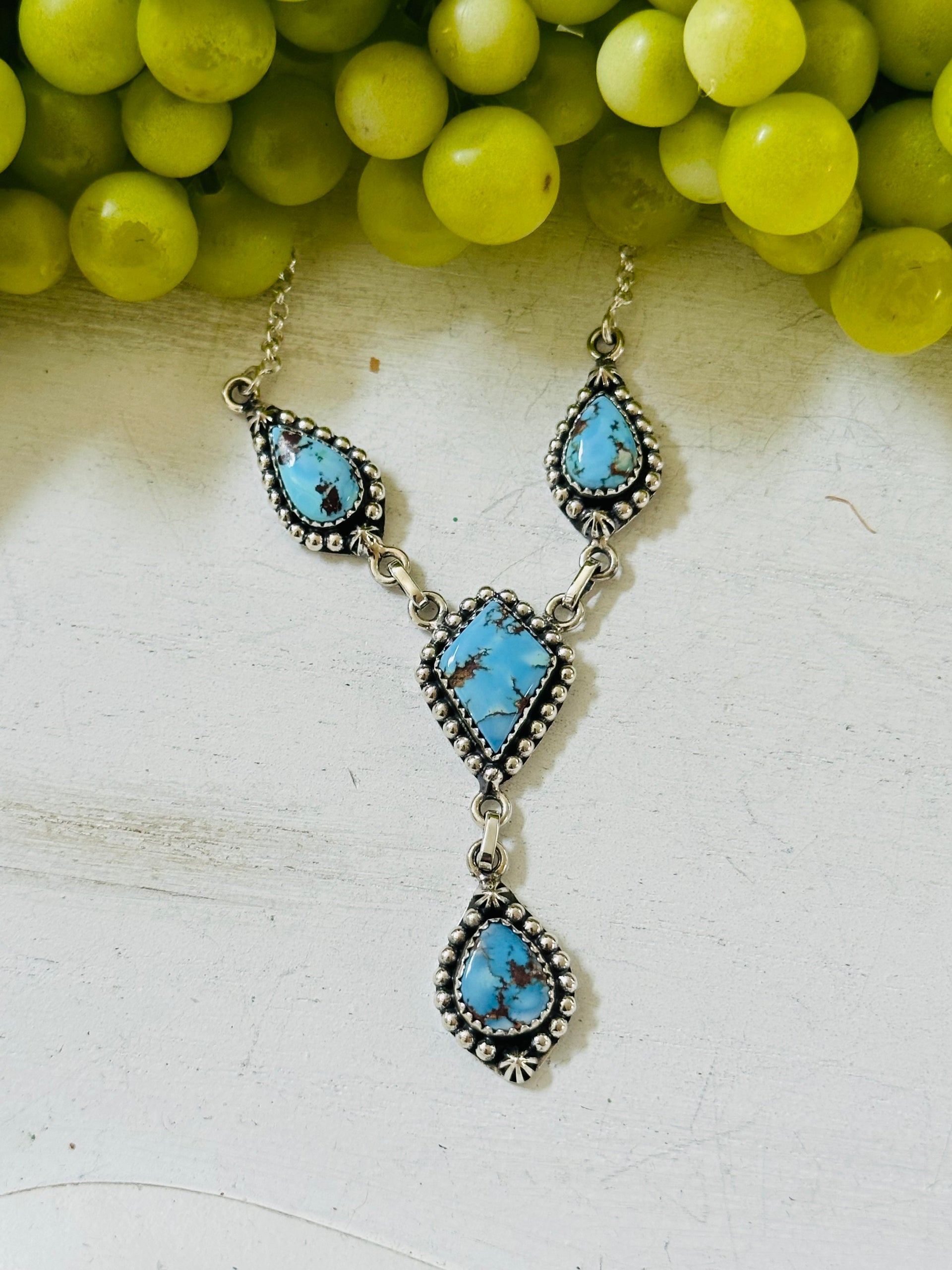 Southwest Handmade Golden Hills Turquoise & Sterling Silver Lariat Necklace