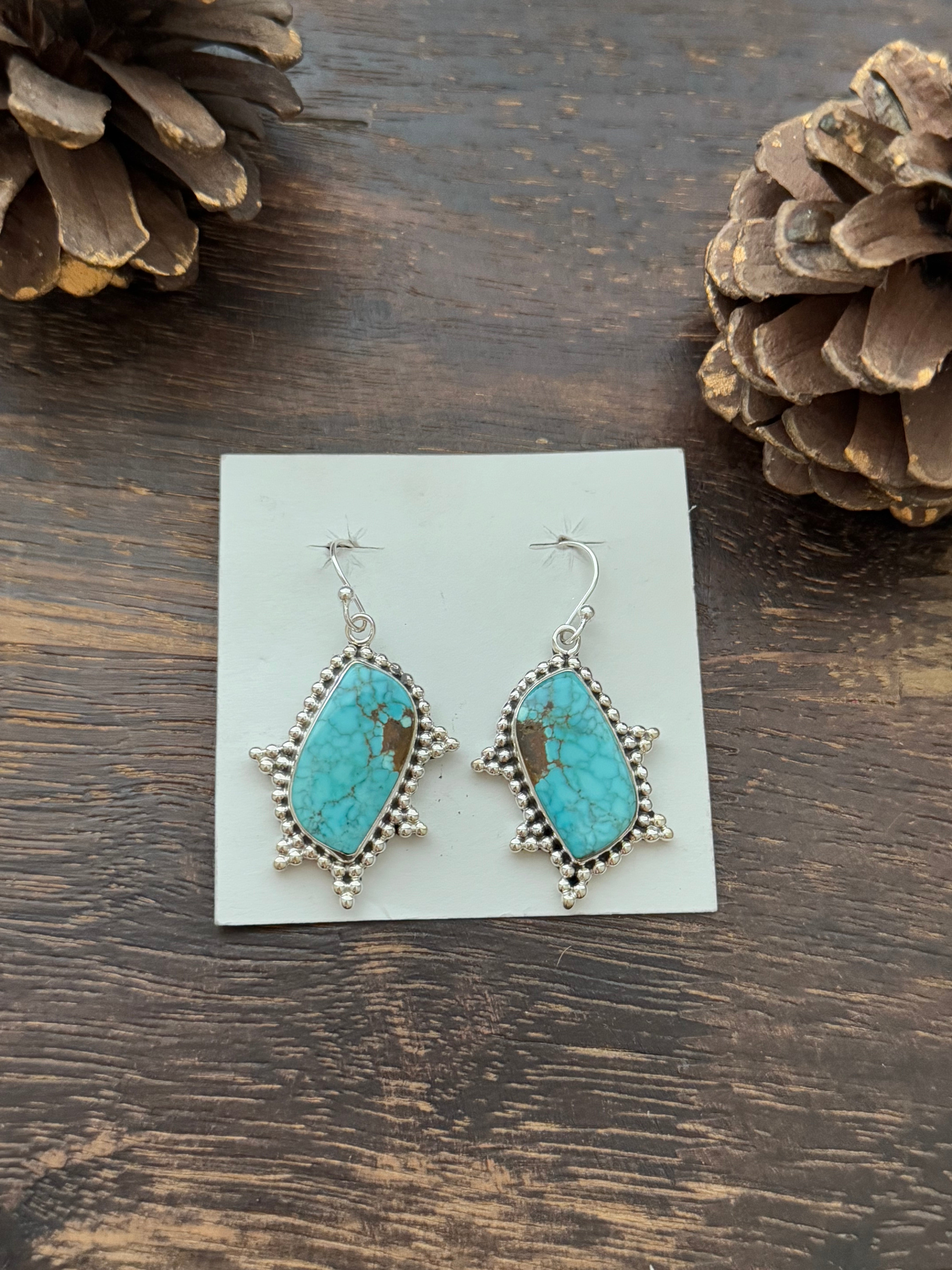 Southwest Handmade #8 Turquoise & Sterling Silver Dangle Earrings