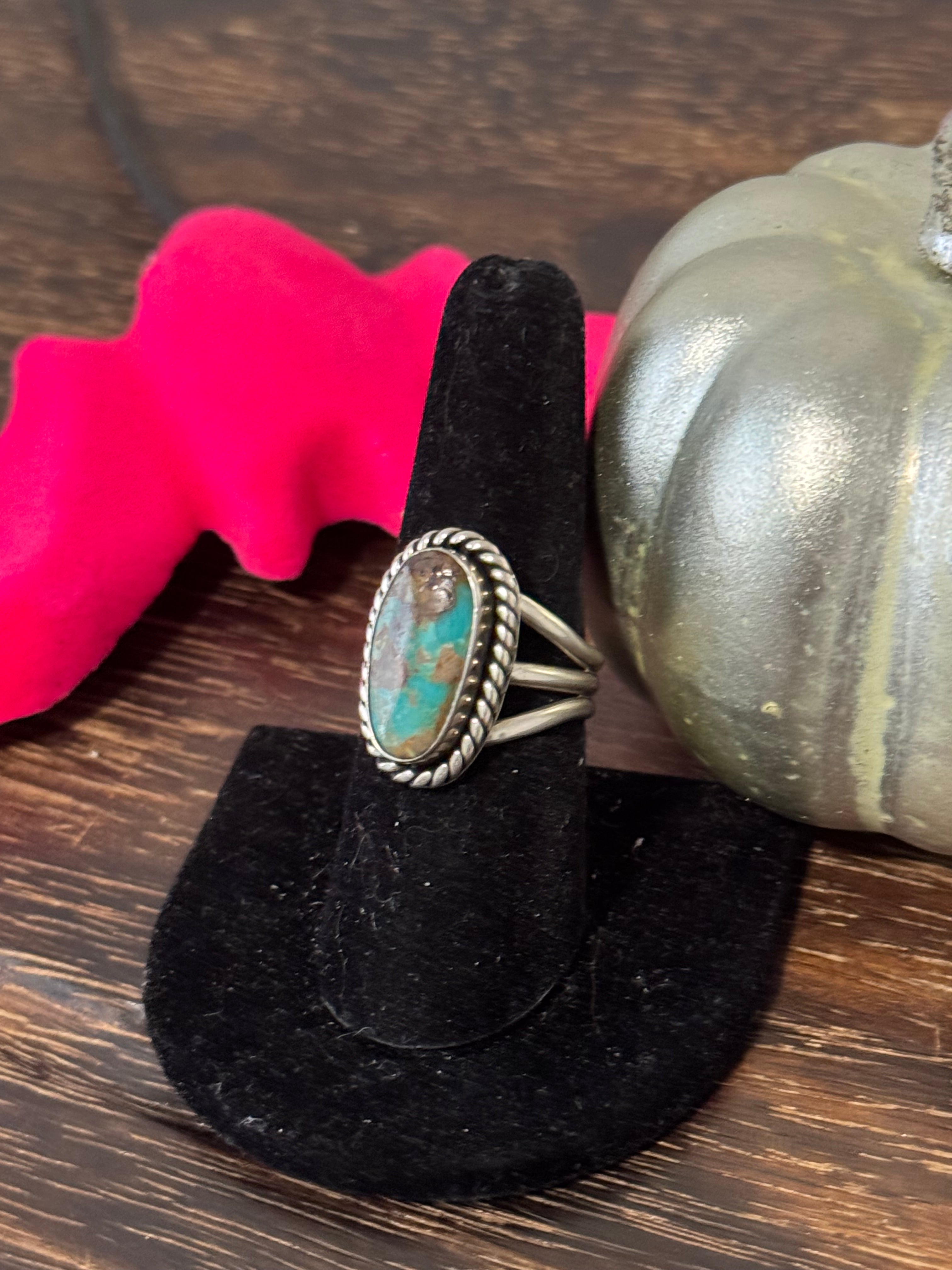 Navajo Made Royston Turquoise and Sterling Silver Ring Size 8.5