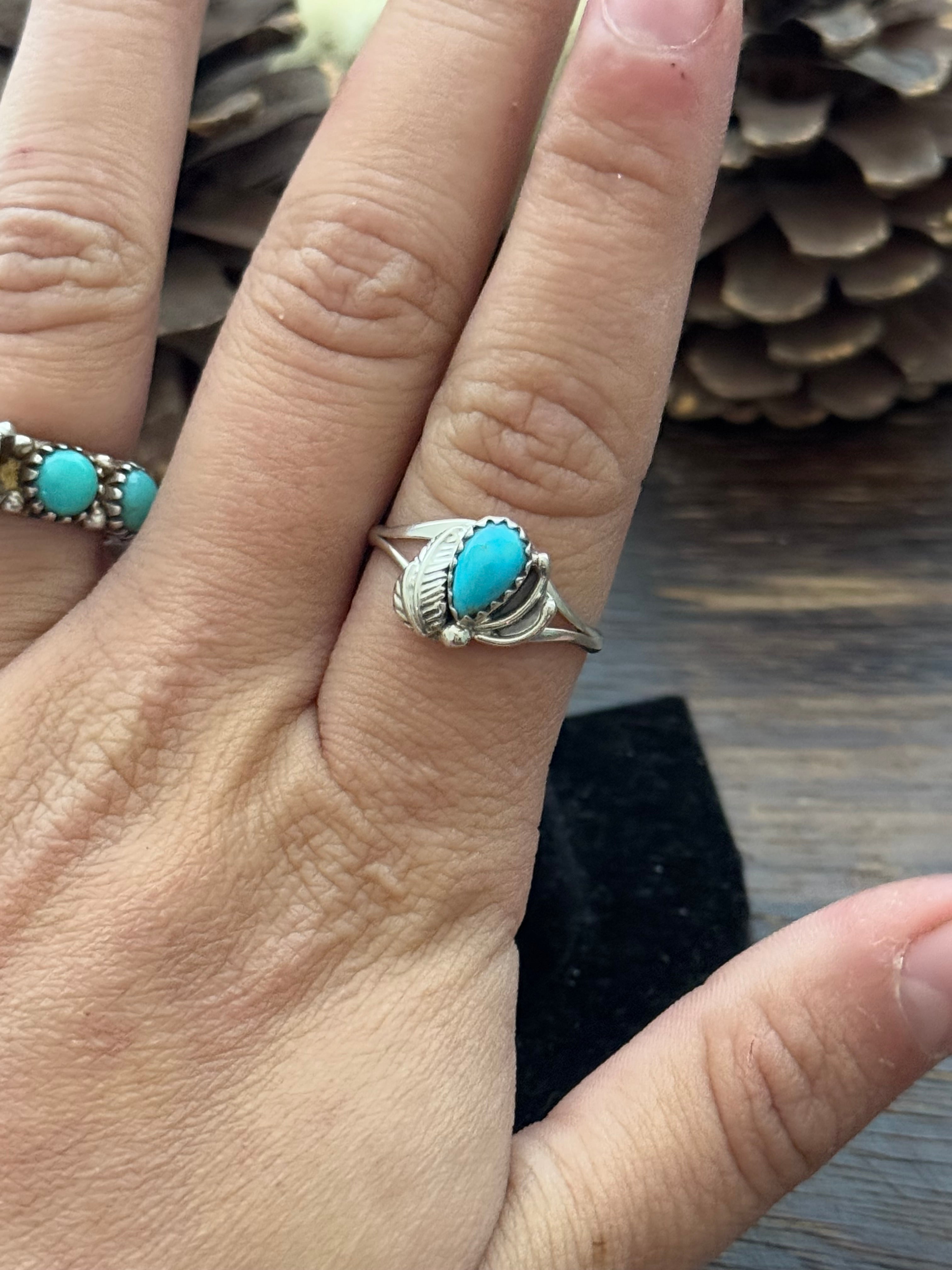 Navajo Made Kingman Turquoise & Sterling Silver Ring