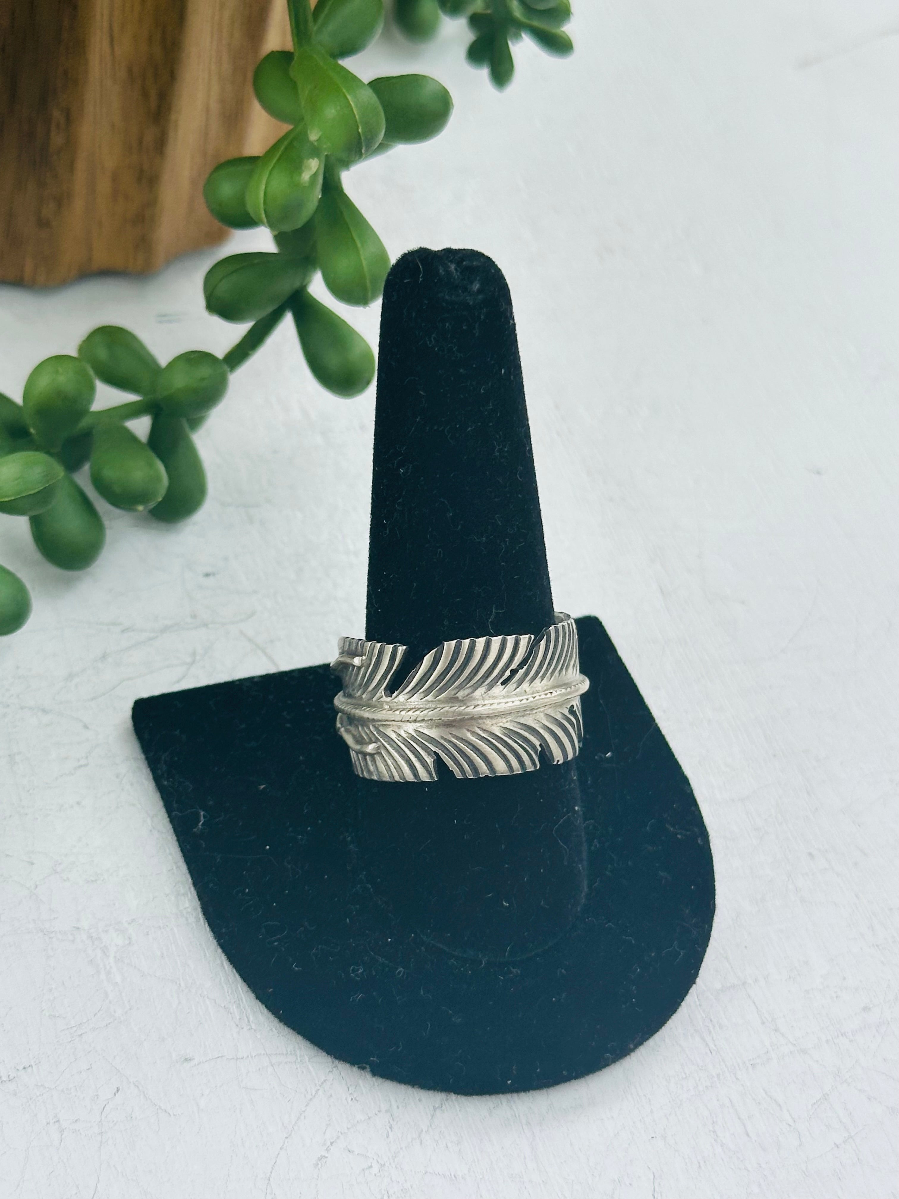 Navajo Made Sterling Silver Feather Ring