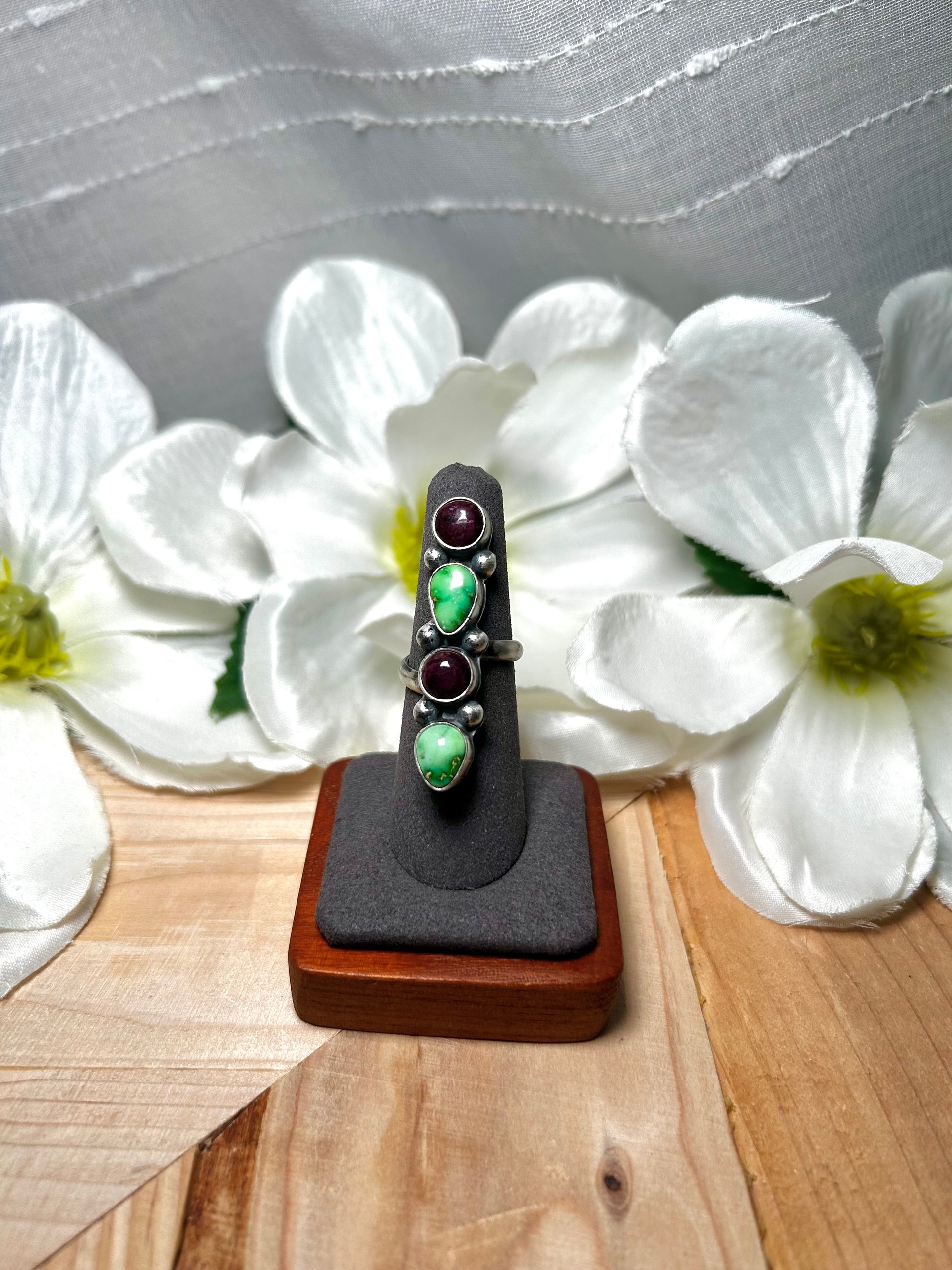 Rena Shelly Multi Stone  & Sterling Silver Adjustable Ring