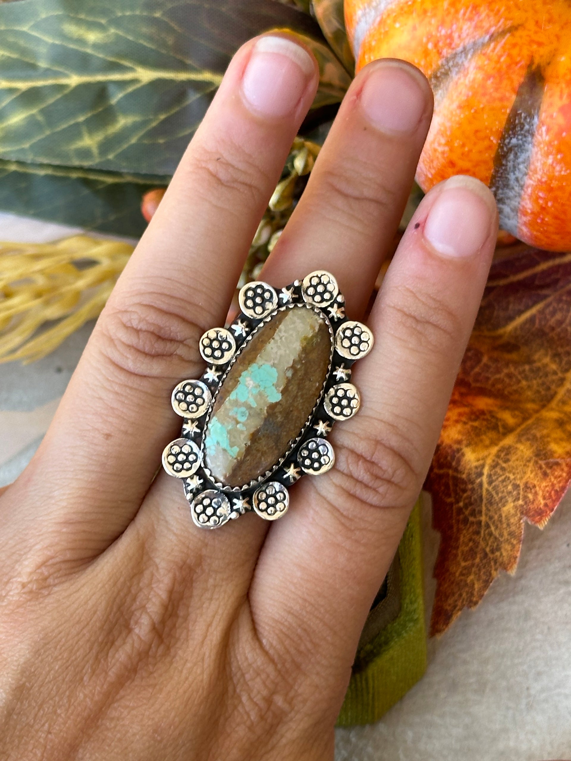 Southwest Handmade #8 Turquoise & Sterling Silver Adjustable Ring