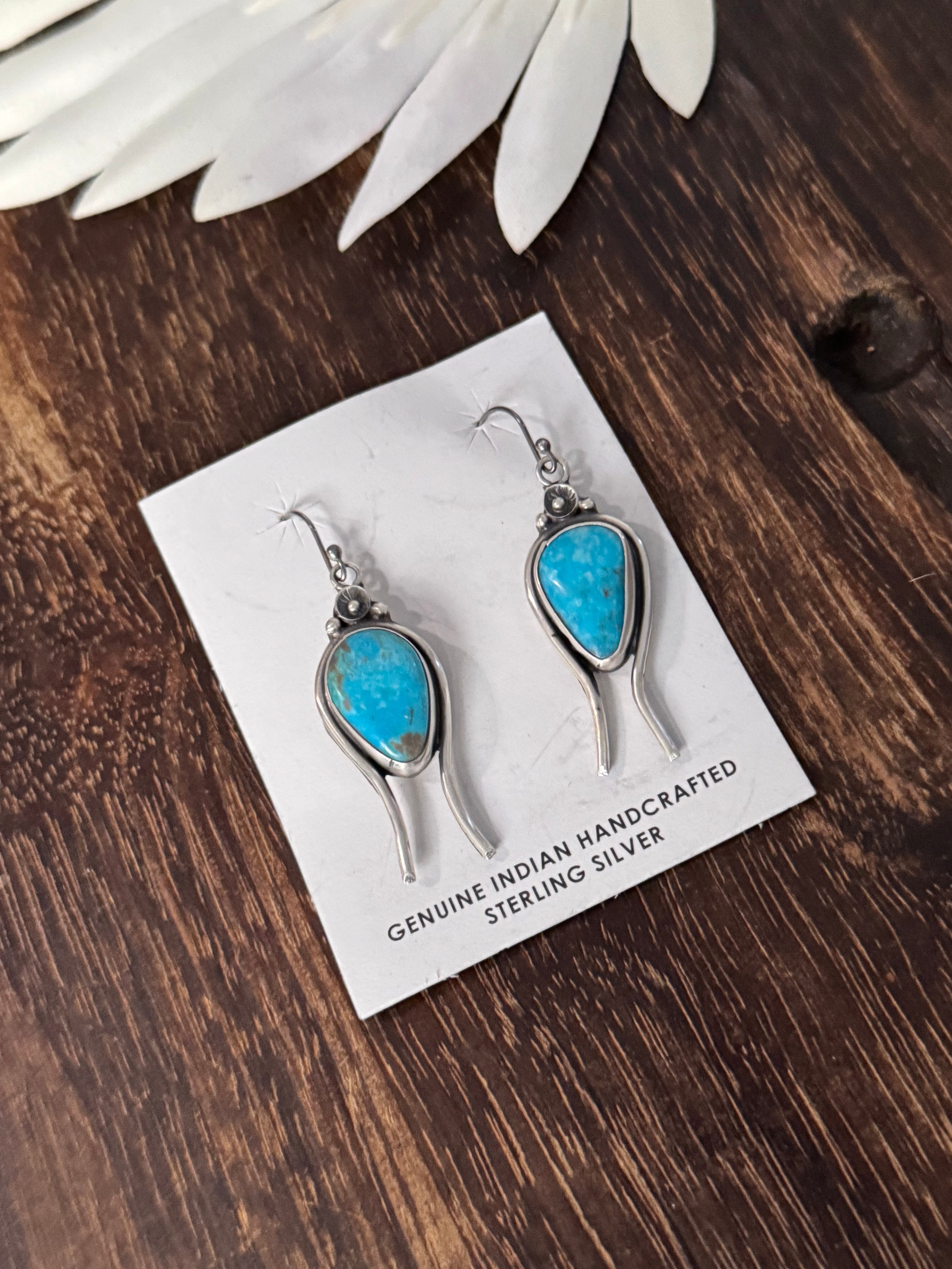 Navajo Made Kingman Turquoise & Sterling Silver Dangle Earrings