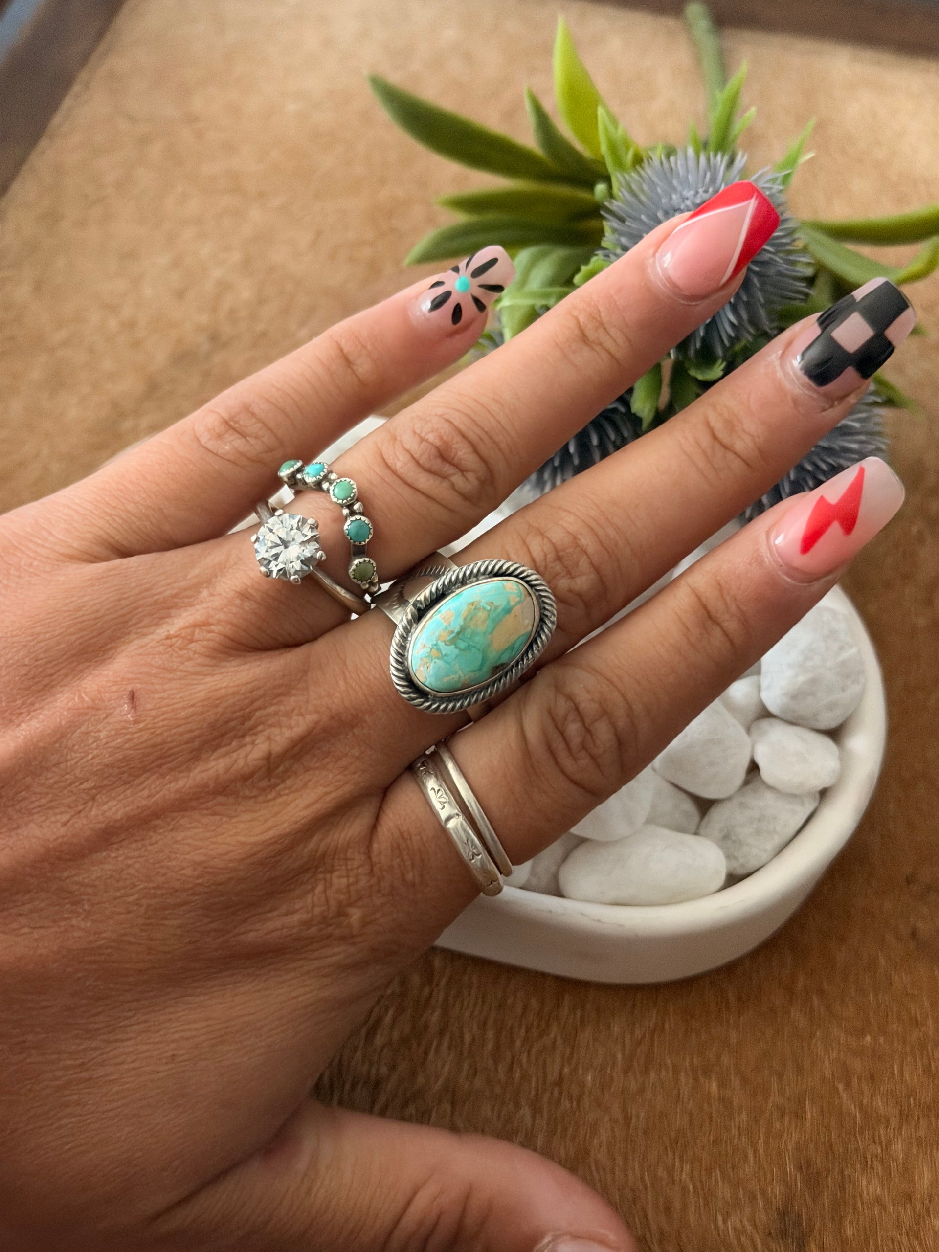 Navajo Made Carico Lake Turquoise & Sterling Silver Adjustable Ring
