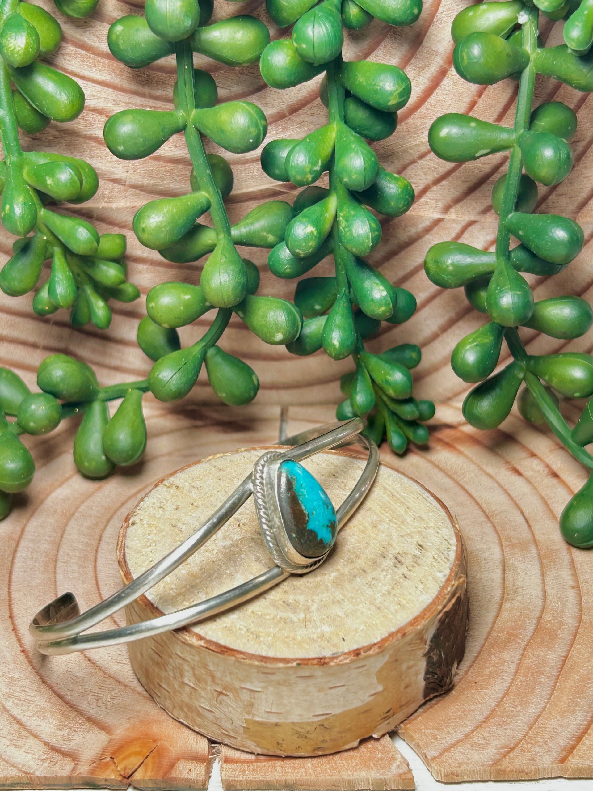 Navajo Made Kingman Turquoise & Sterling Silver Cuff Bracelet