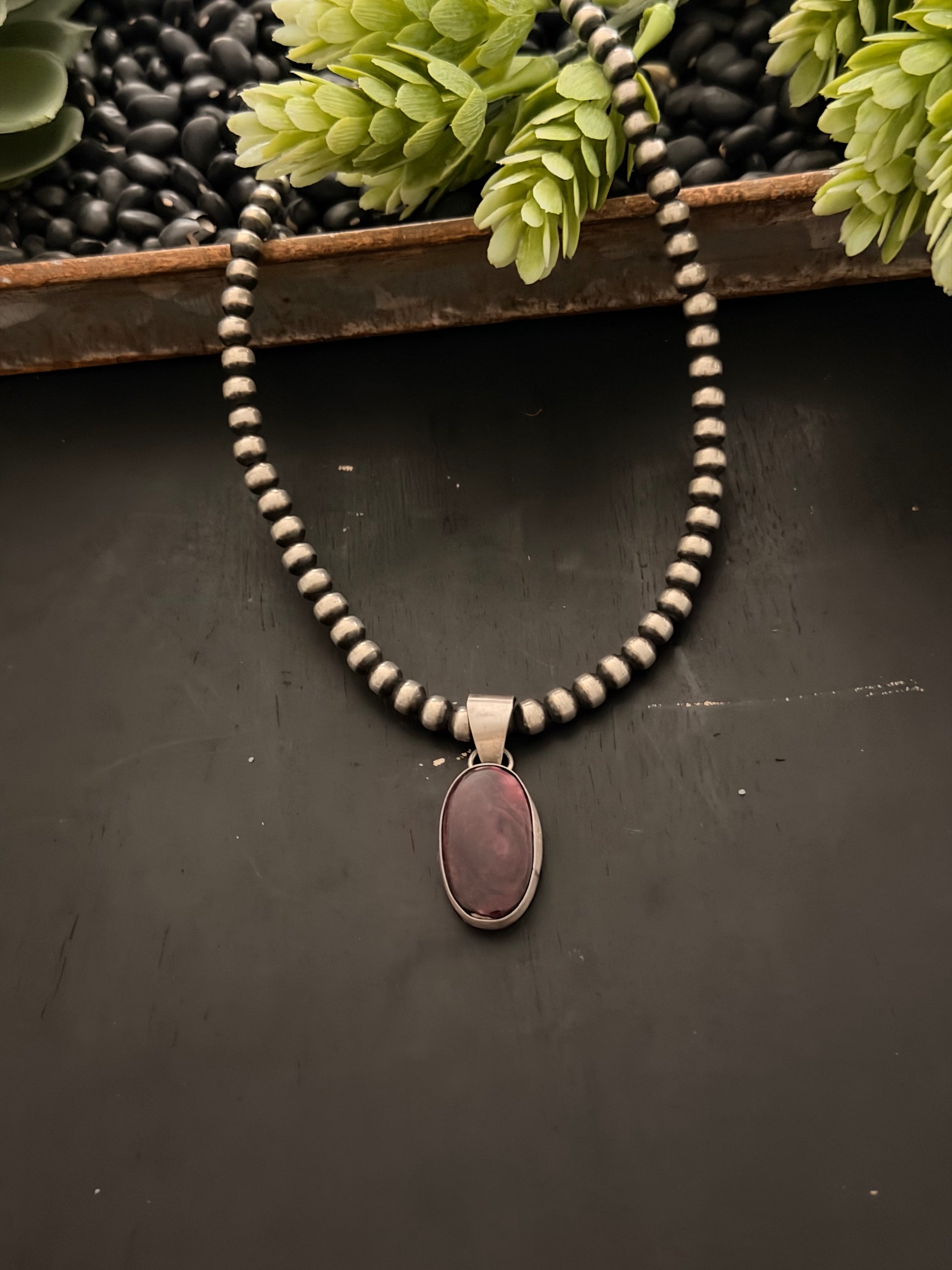 Navajo Made Purple Spiny Oyster & Sterling Silver Pendant