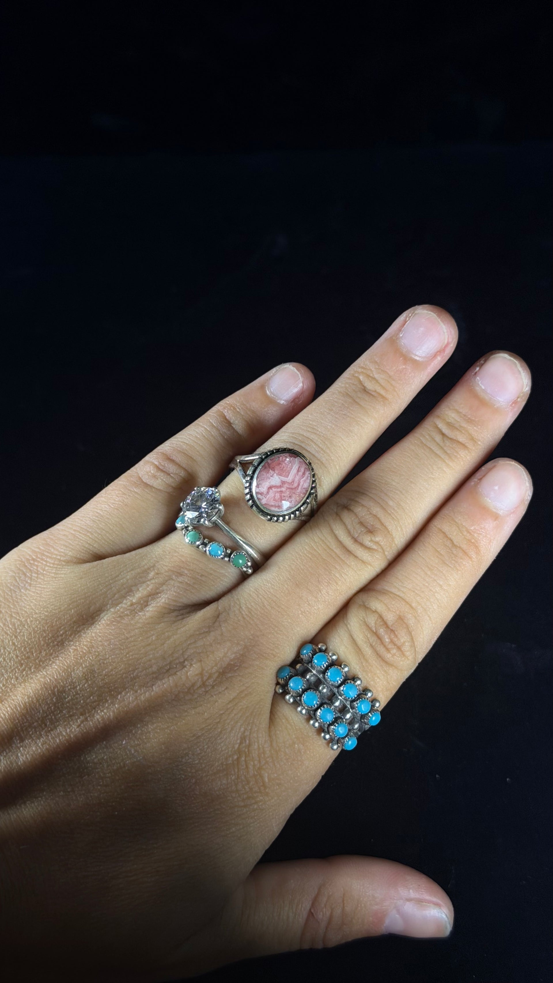 Navajo Made Rhodochrosite & Sterling Silver Ring Size 8.5