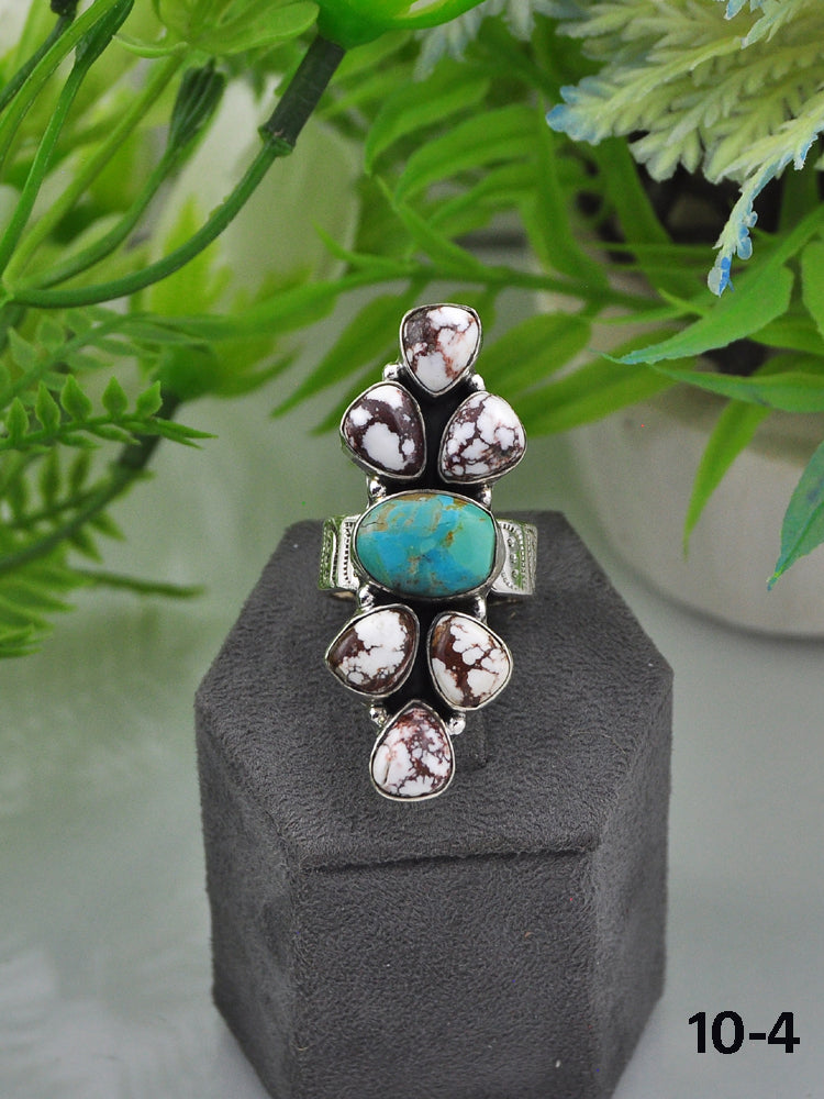 Southwest Made Multi Stone & Sterling Sliver Cluster Adjustable Ring
