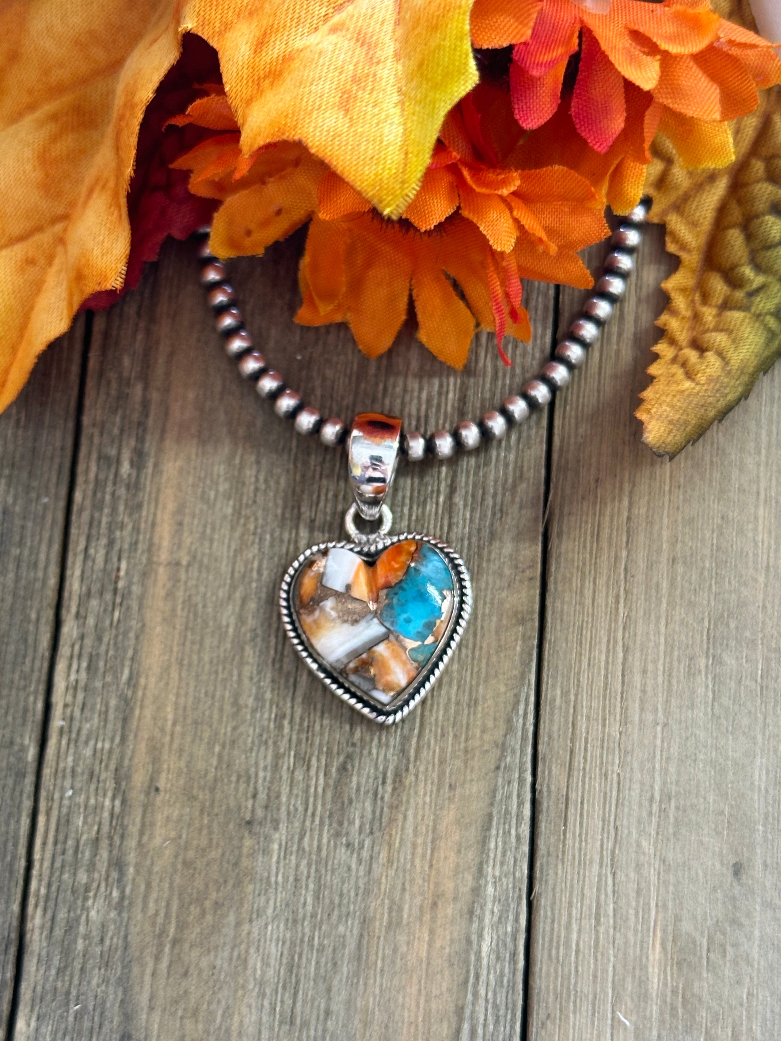 Southwest Handmade Mohave Turquoise & Sterling Silver Heart Pendant