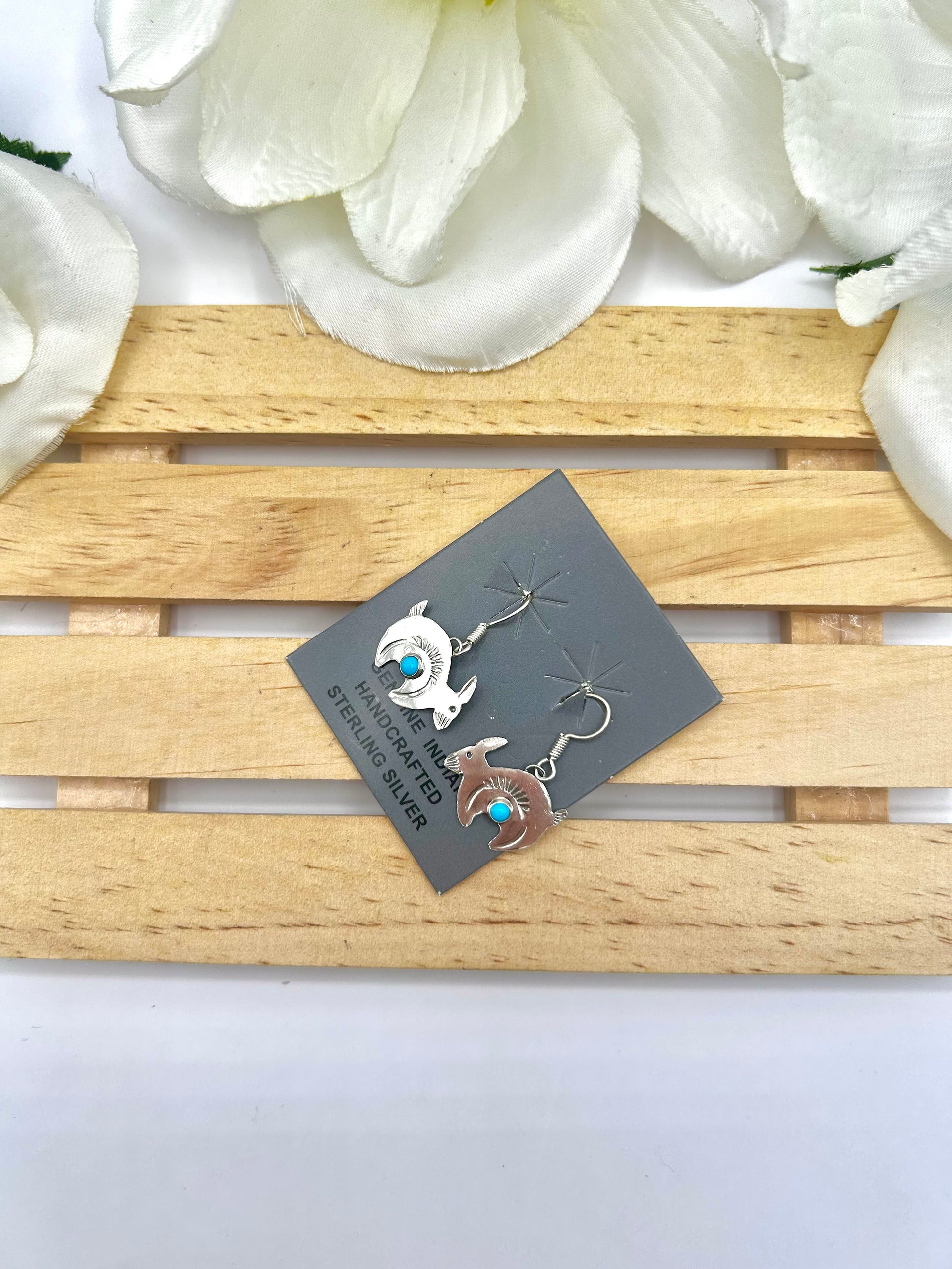 Navajo Made Kingman Turquoise & Sterling Silver Hook Earrings