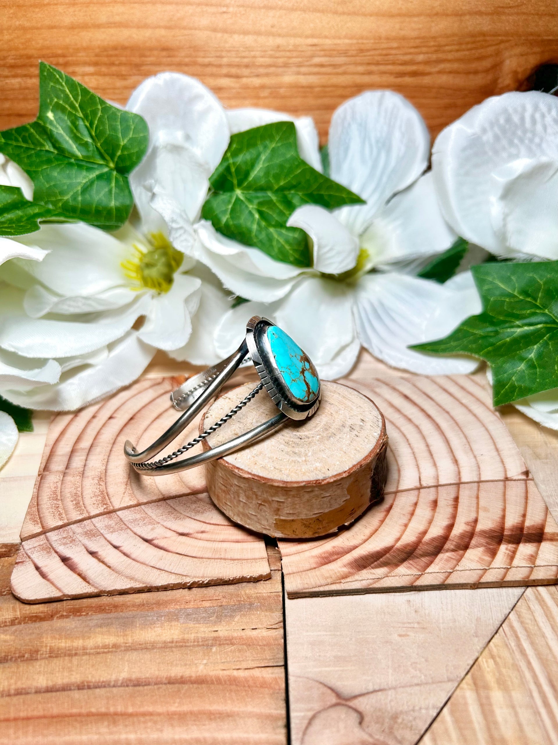 Navajo Made #8 Turquoise & Sterling Silver Cuff Bracelet