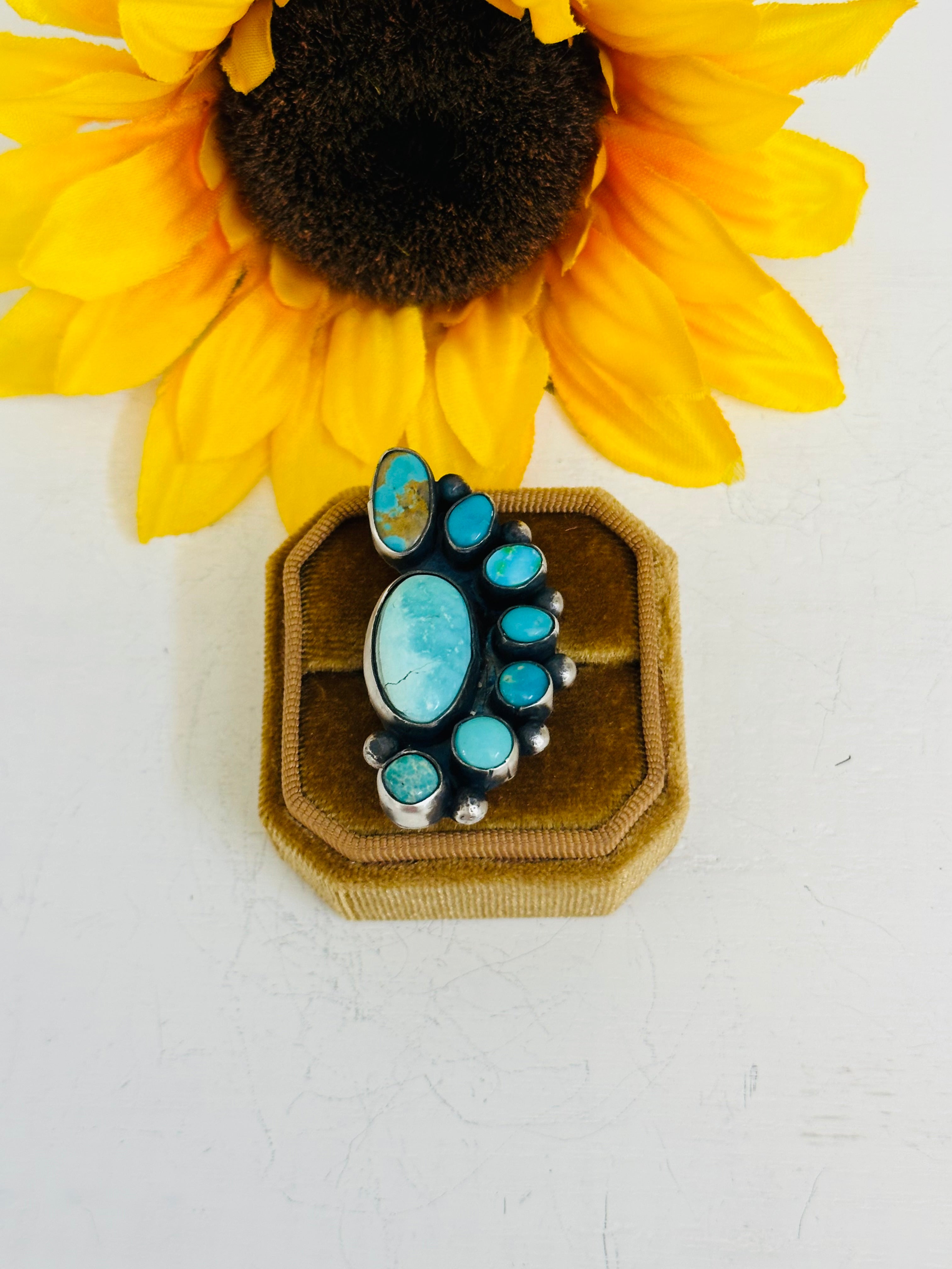 Navajo Made Royston Turquoise & Sterling Silver Adjustable Ring