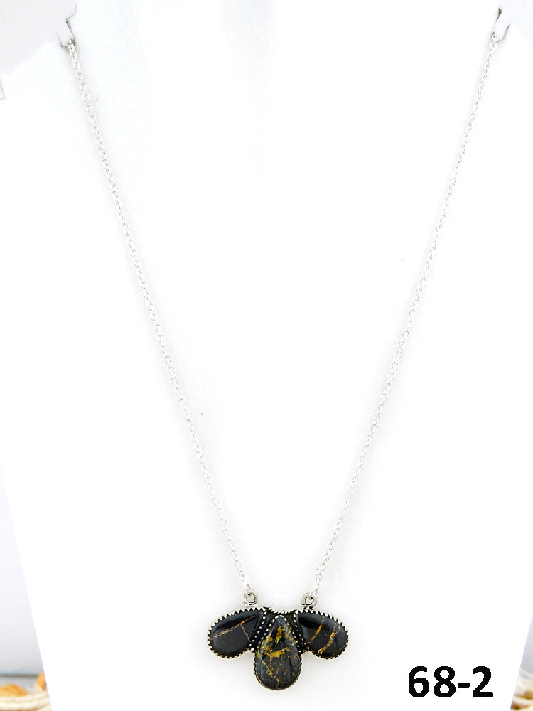 Southwest Made Black Jack Turquoise & Sterling Silver Necklace