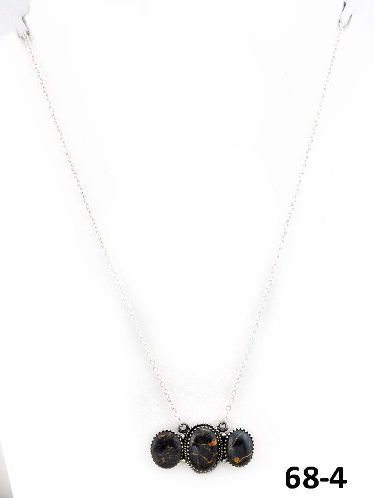 Southwest Made Black Jack Turquoise & Sterling Silver Necklace