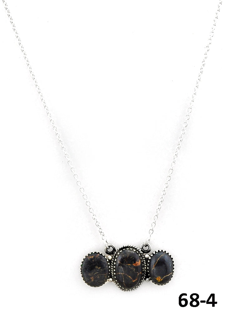 Southwest Made Black Jack Turquoise & Sterling Silver Necklace