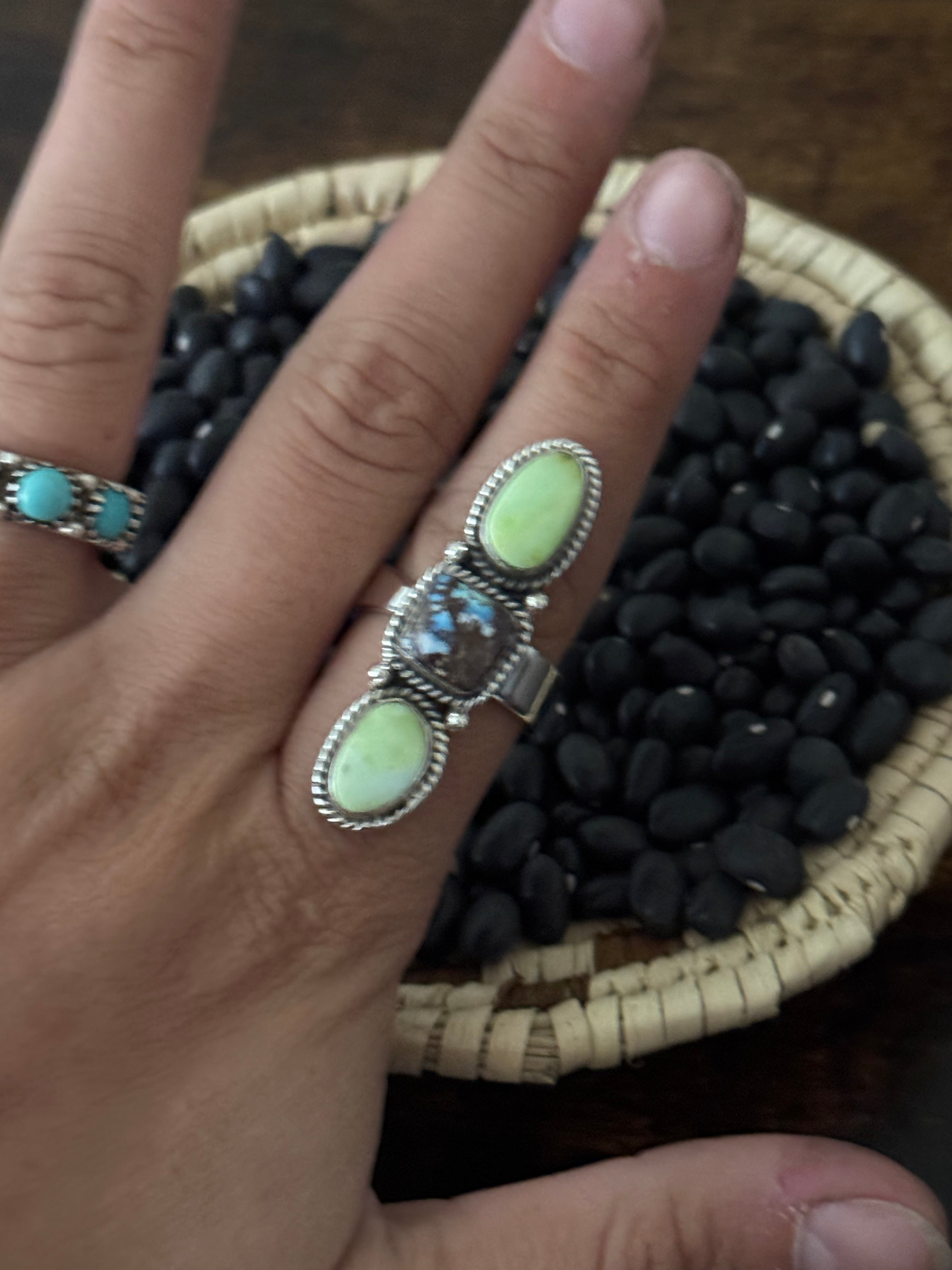 Southwest Handmade Multi Stone & Sterling Silver Adjustable Cluster Ring