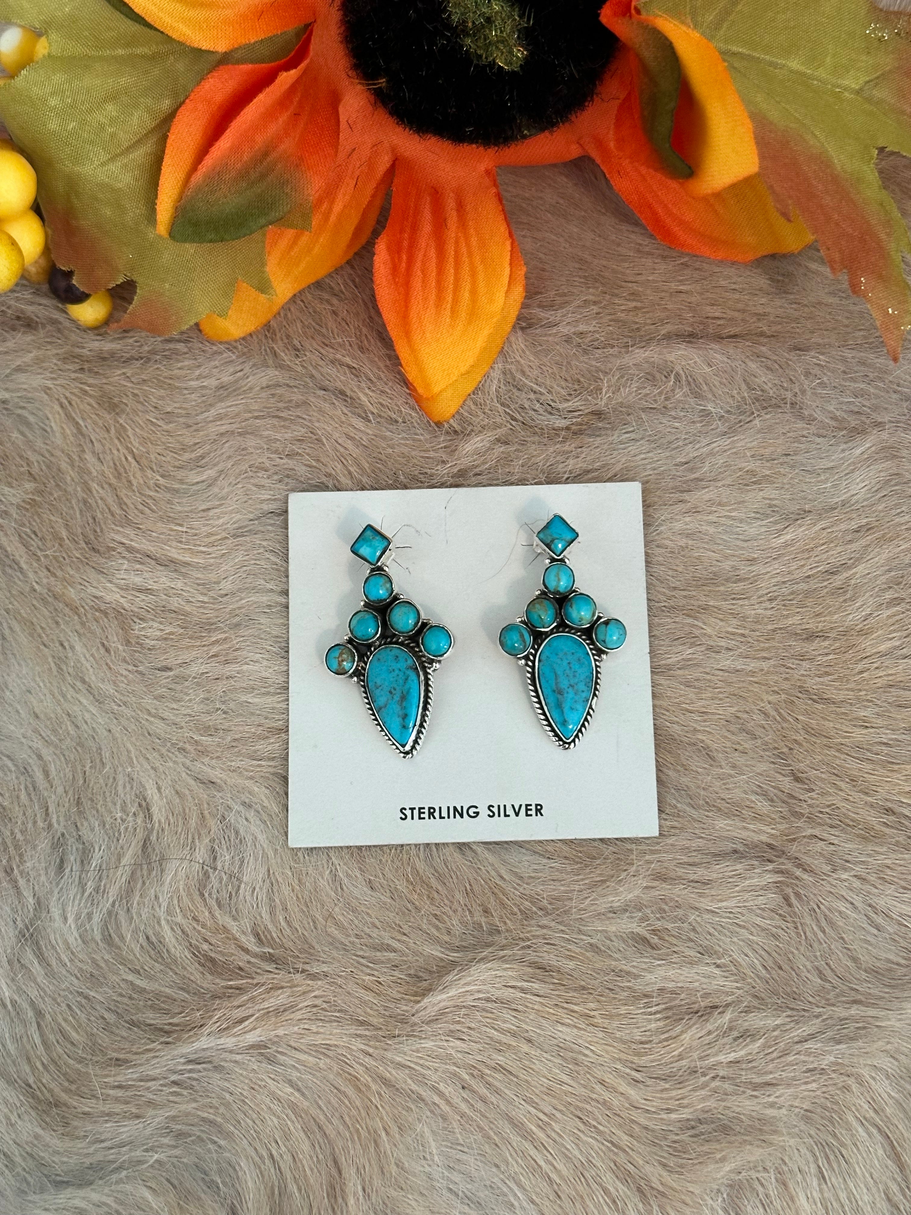 Southwest Handmade Kingman Turquoise & Sterling Silver Post Earrings