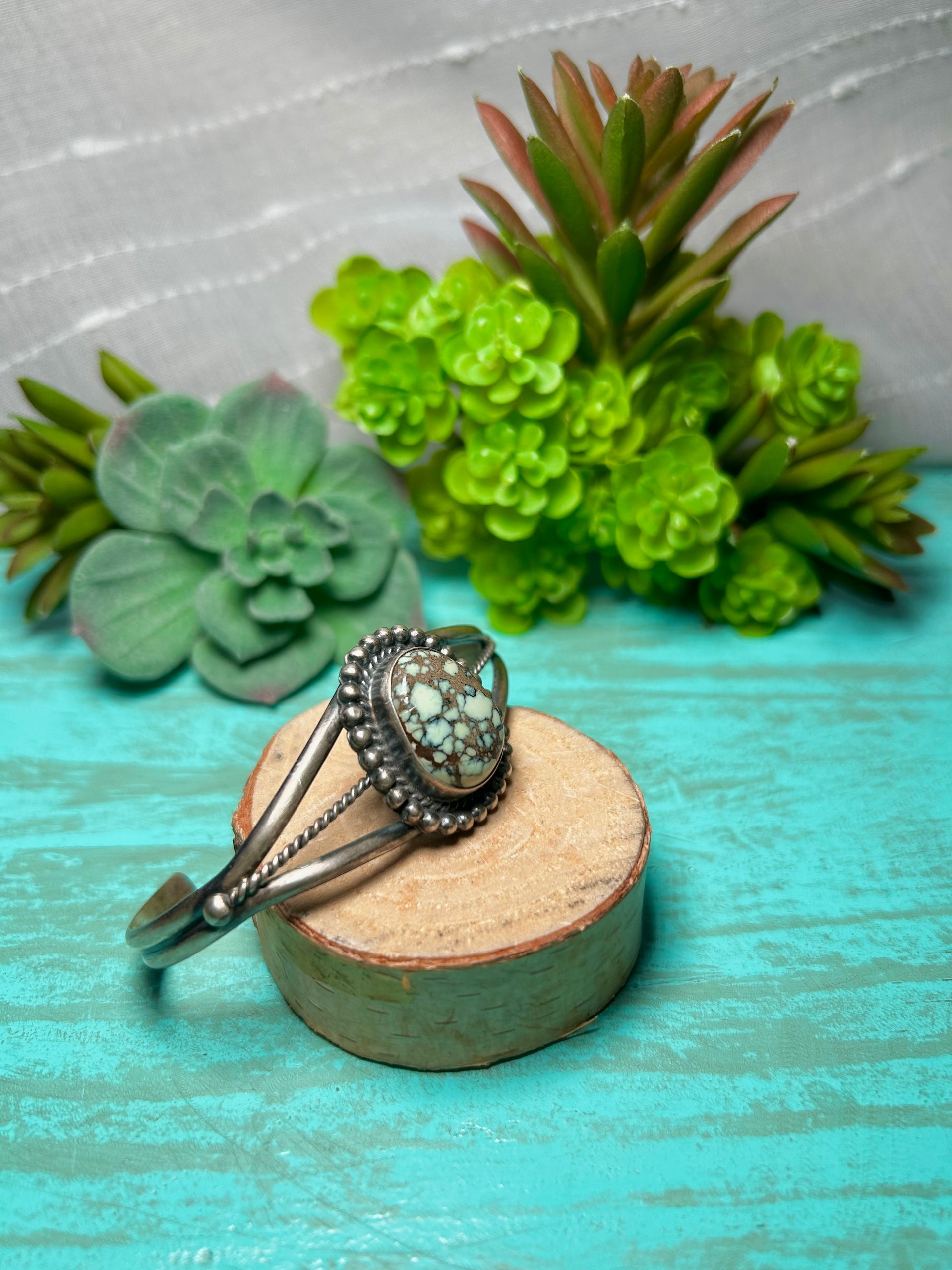 Navajo Made New Lander & Sterling Silver Cuff Bracelet