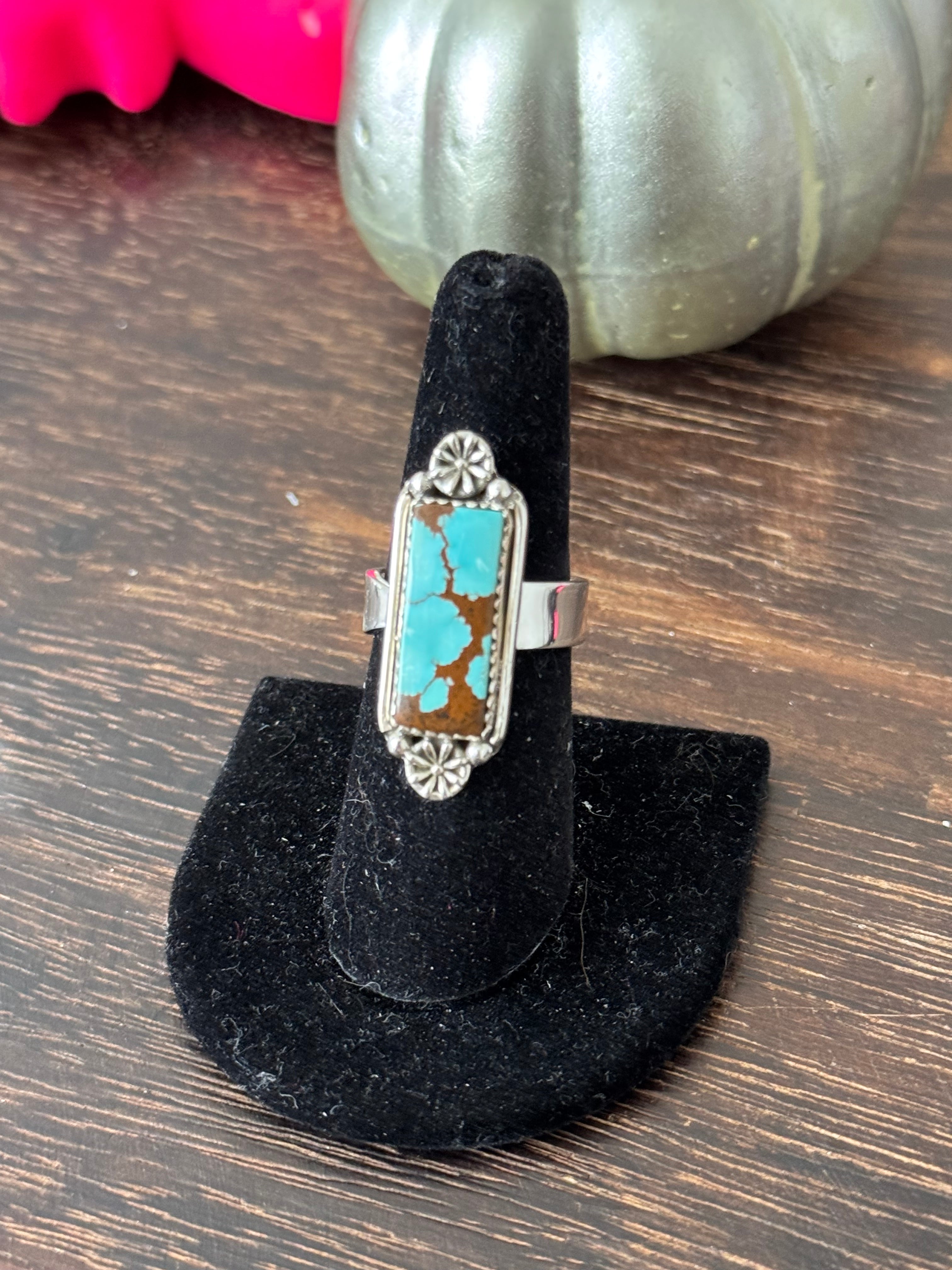 Southwest Handmade Number 8 Turquoise & Sterling Silver Adjustable Ring