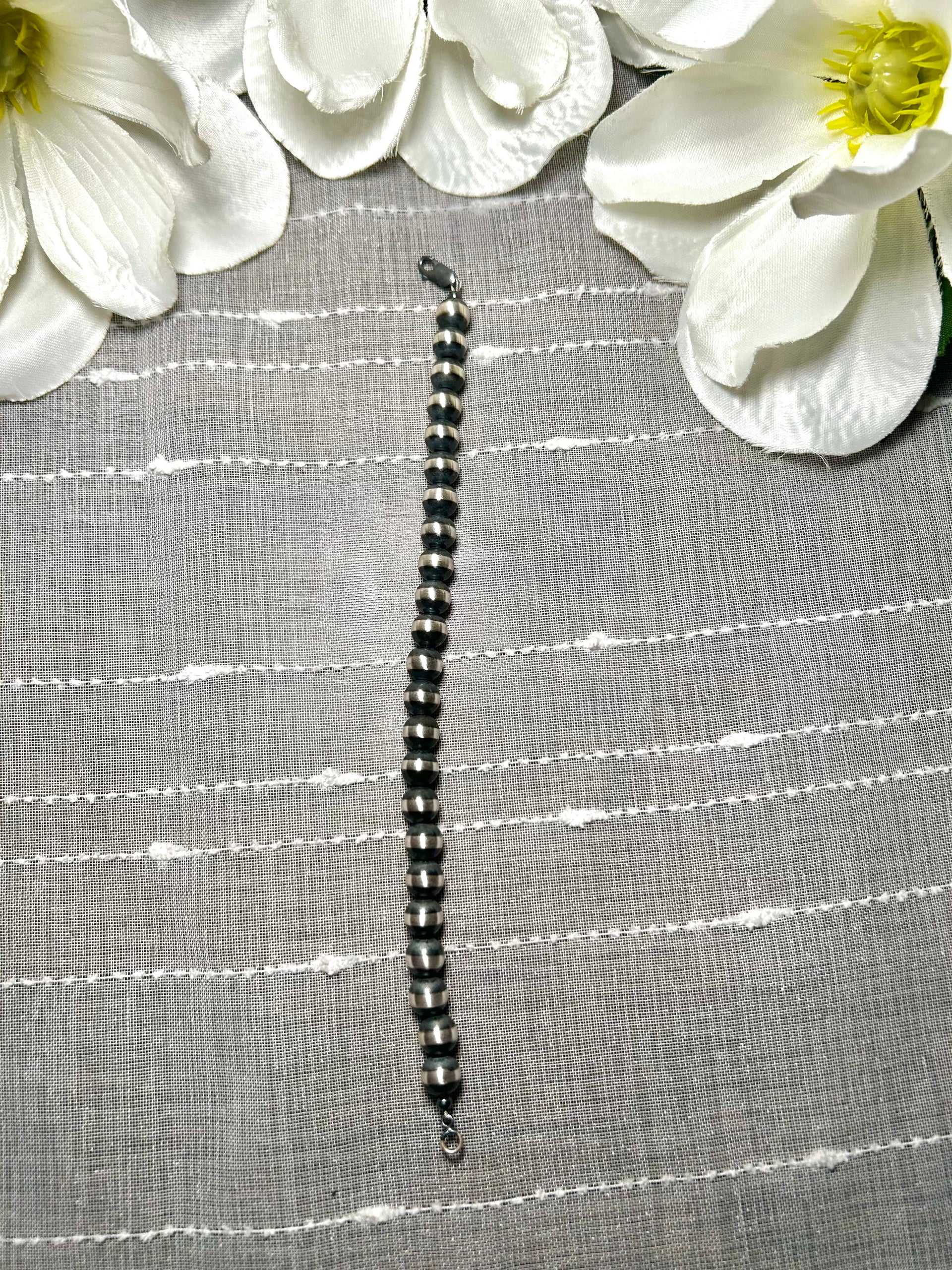 Navajo Made Strung 8 MM Sterling Silver Link Bracelet