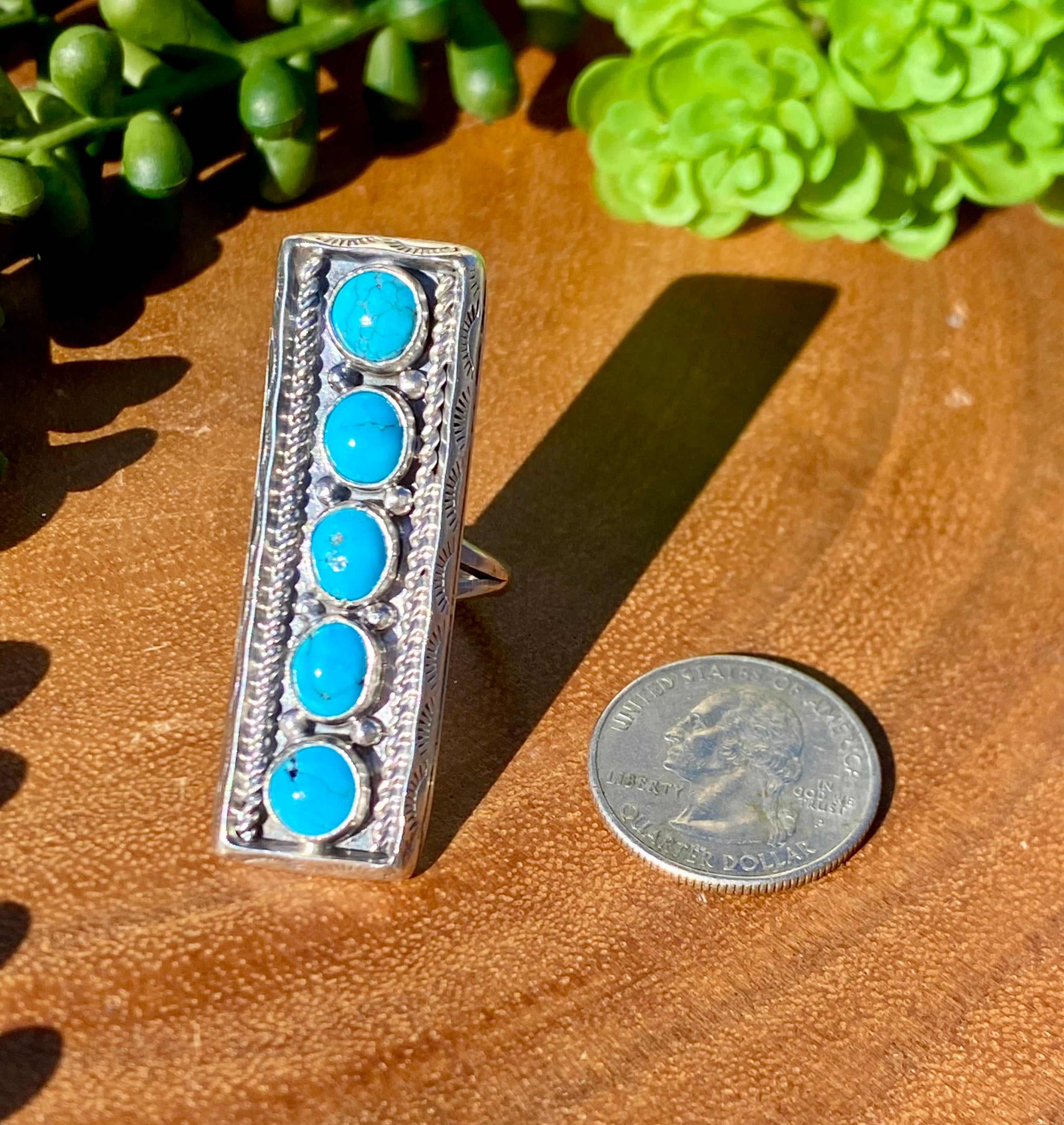 Navajo Kingman Turquoise & Sterling Silver Adjustable Ring