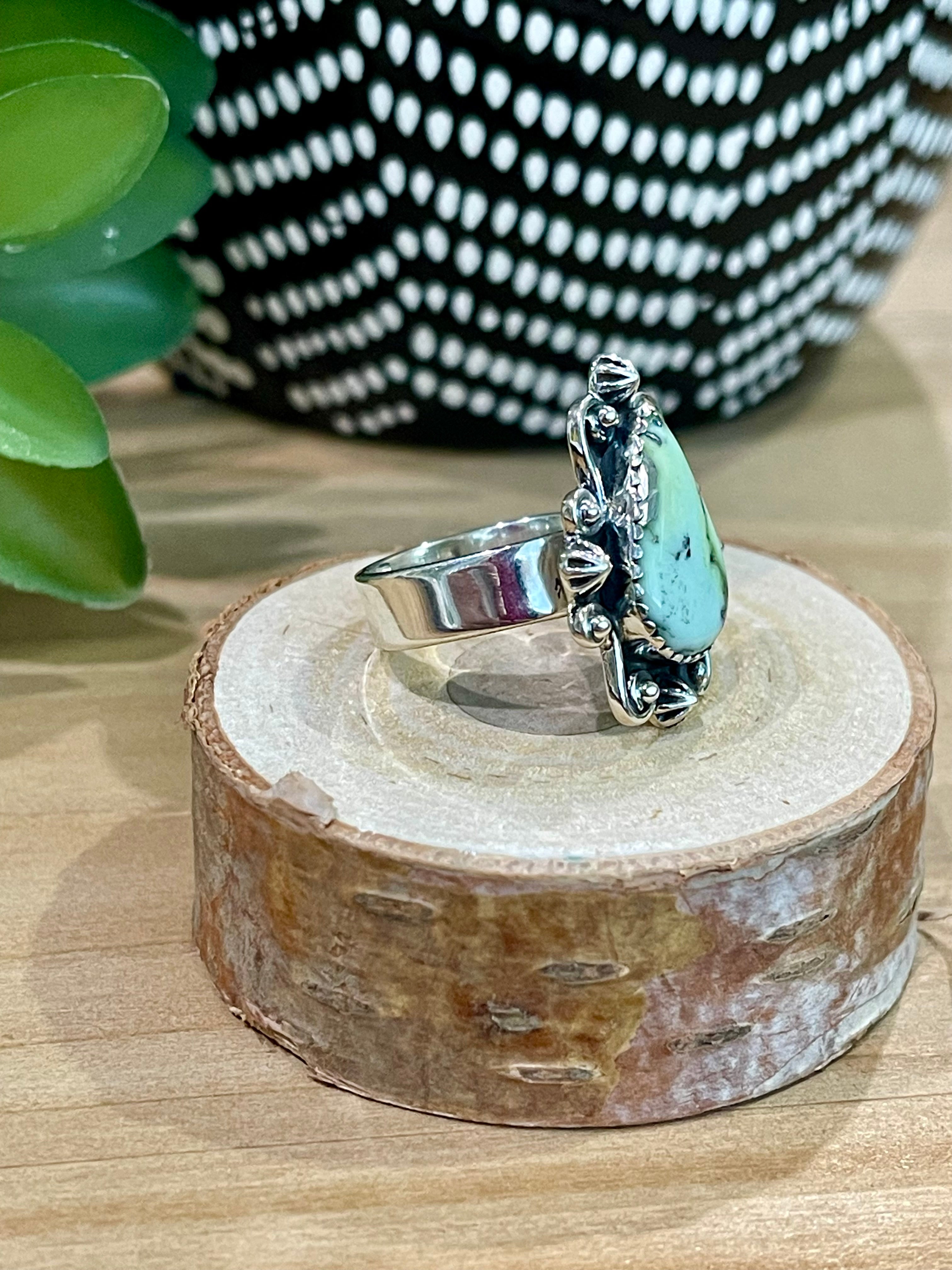 Southwest Handmade Palomino Variscite & Sterling Silver Adjustable Ring