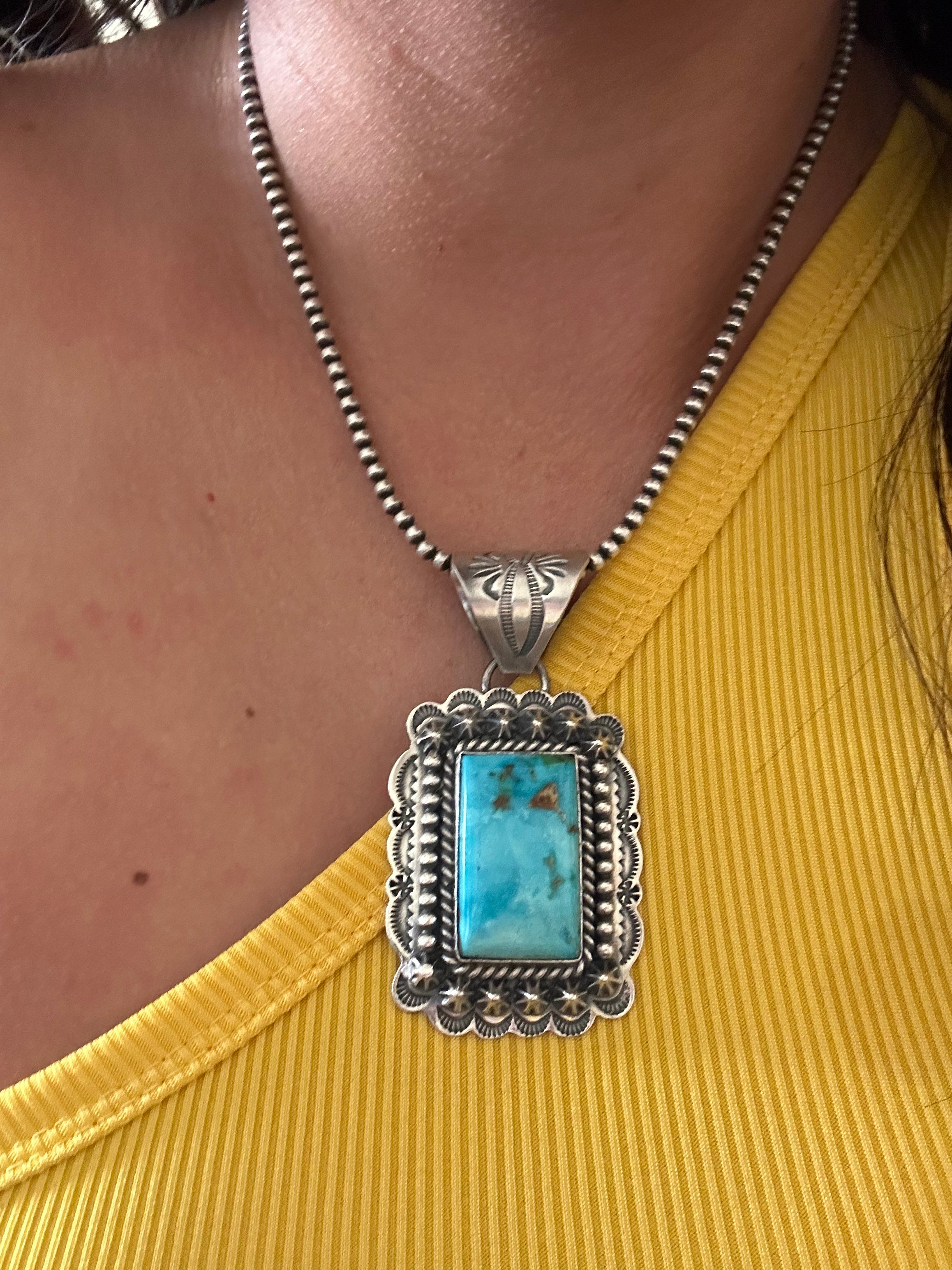 Gilbert Platero Sonoran Mountain Turquoise & Sterling Silver Pendant