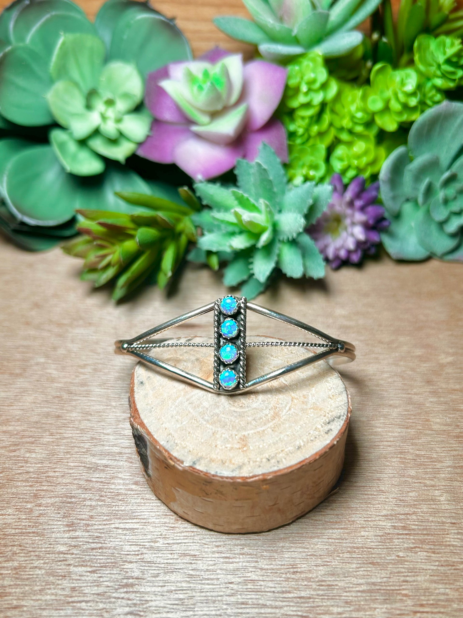 Navajo Made Opal & Sterling Silver Cuff Bracelet