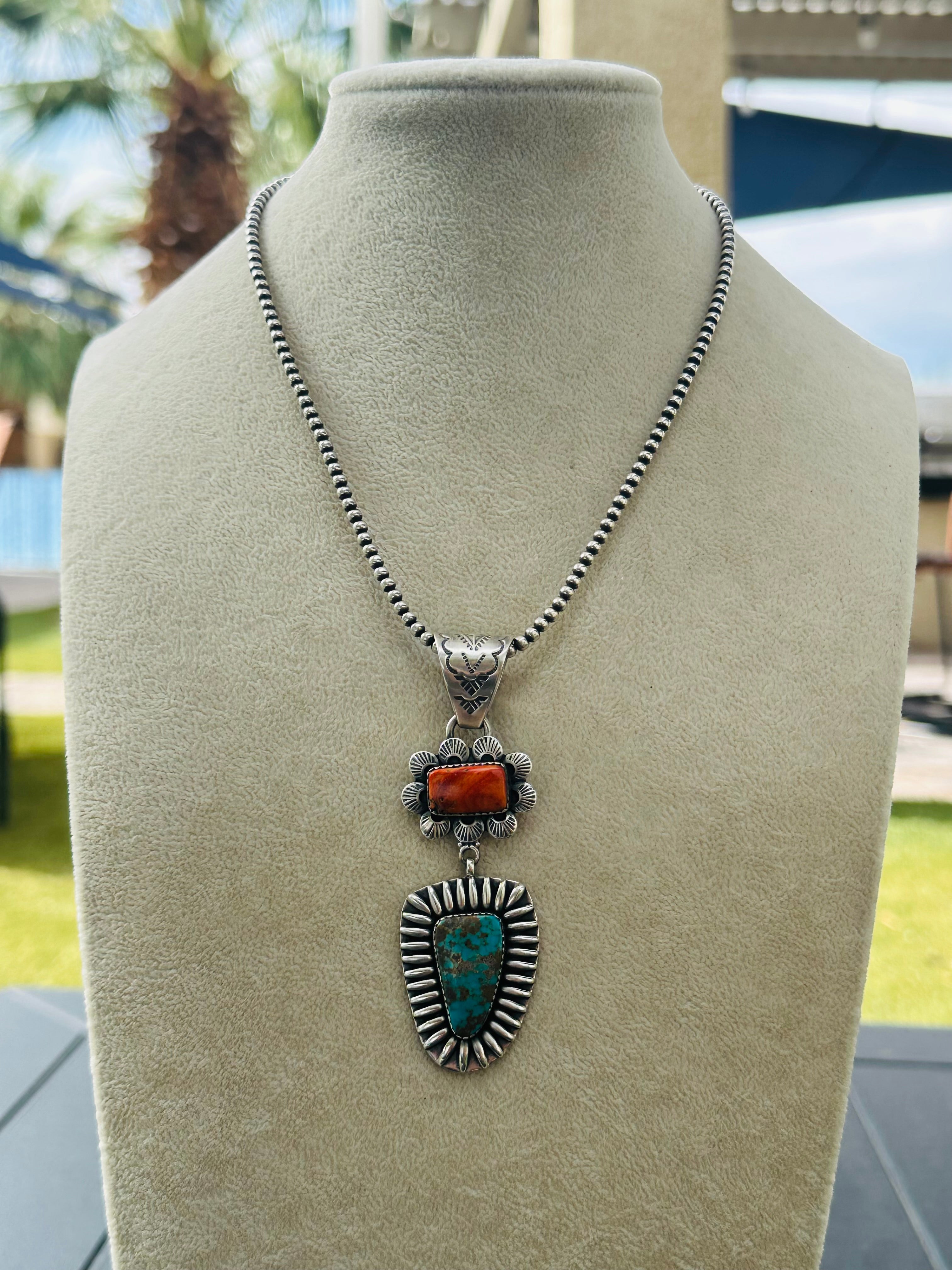 Navajo Made Multi Stone & Sterling Silver Pendant