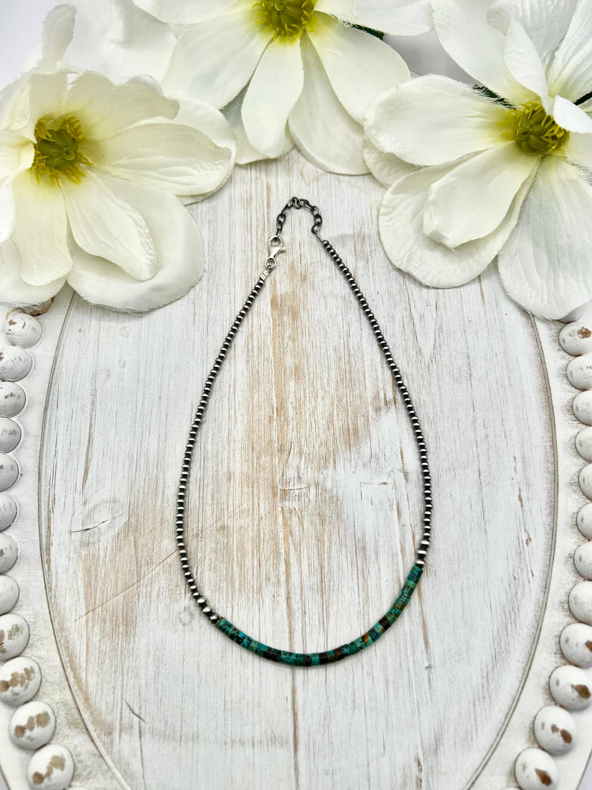 Navajo Made Strung Heishi Turquoise & Sterling Silver Necklace
