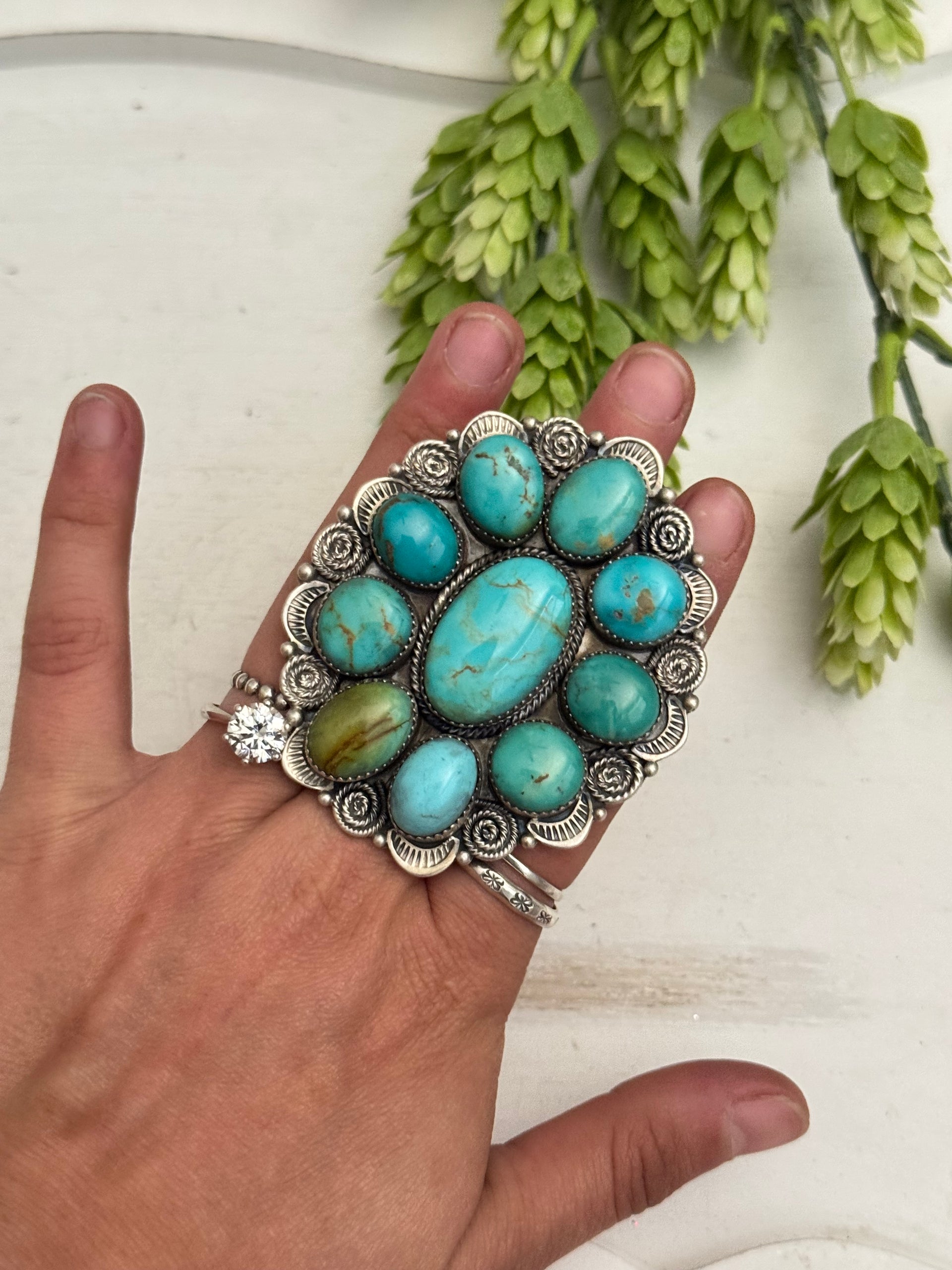 Juanita Long Kingman Turquoise & Sterling Silver Adjustable Cluster Ring
