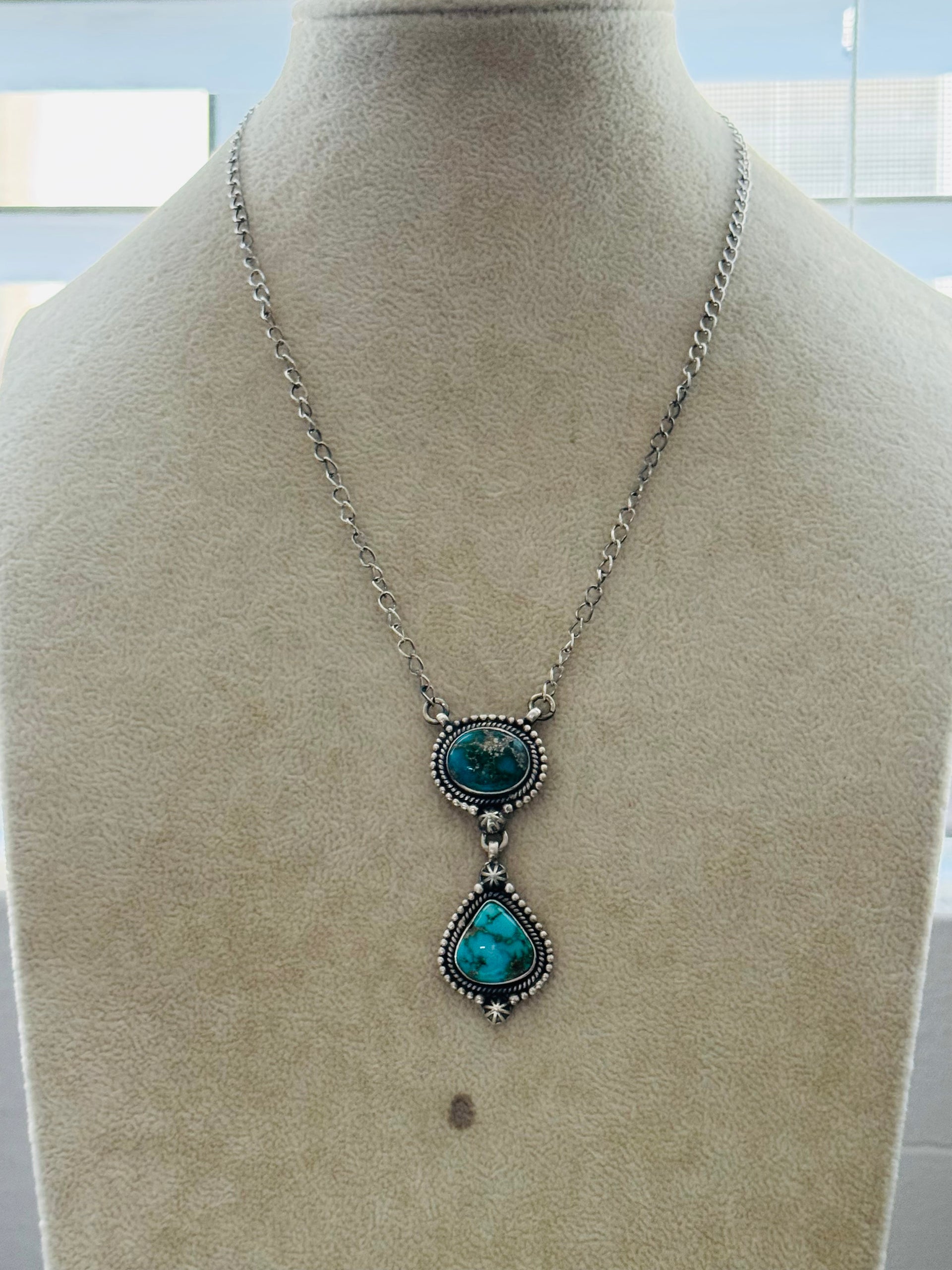 Southwest Handmade Morenci Turquoise & Sterling Silver Necklace