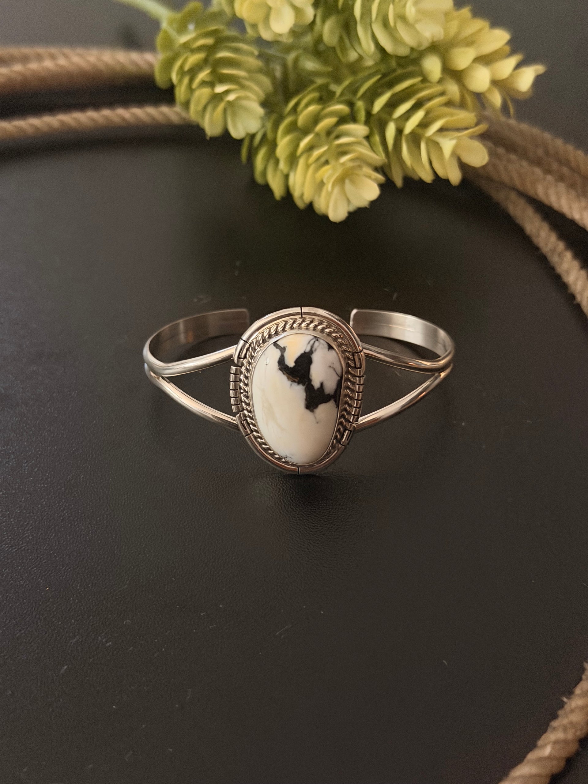 Dave Skeets White Buffalo & Sterling Silver Cuff Bracelet