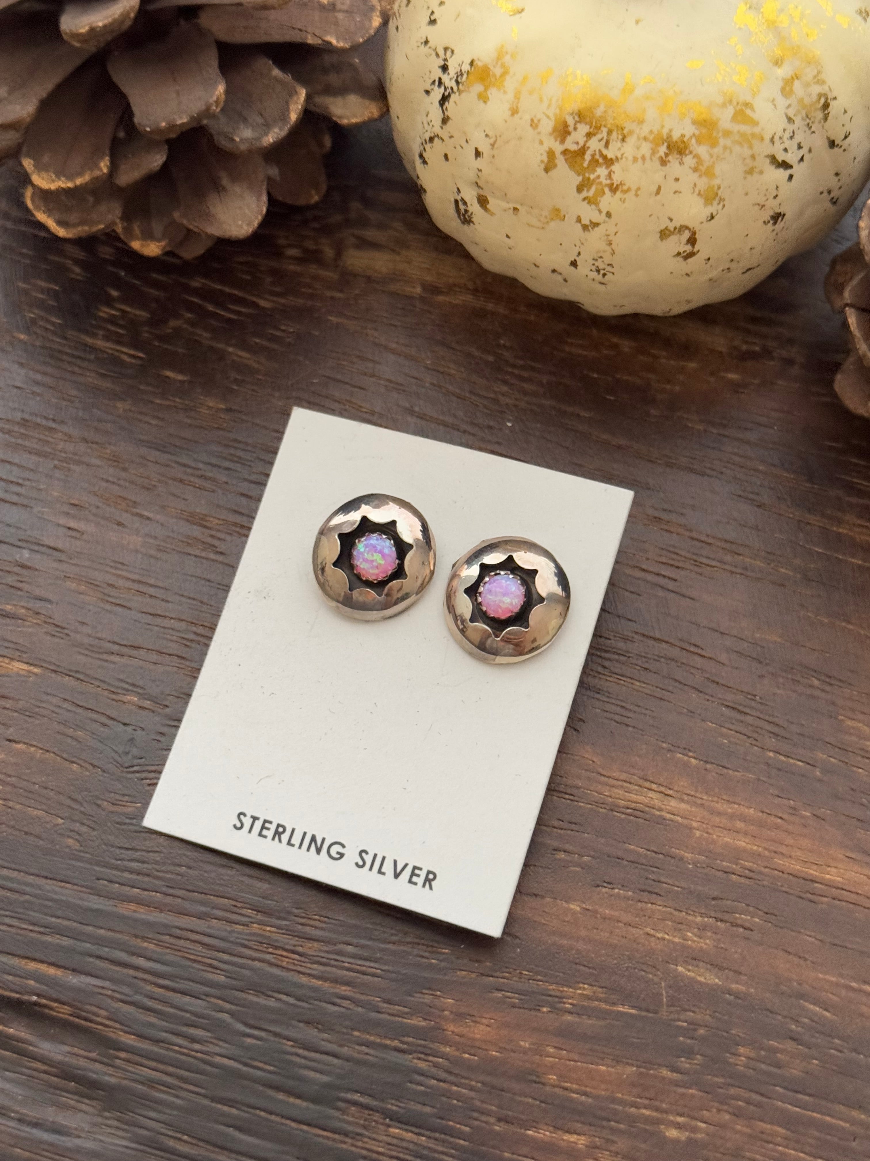 Navajo Made Opal & Sterling Silver Shadowbox Post Studs Earrings