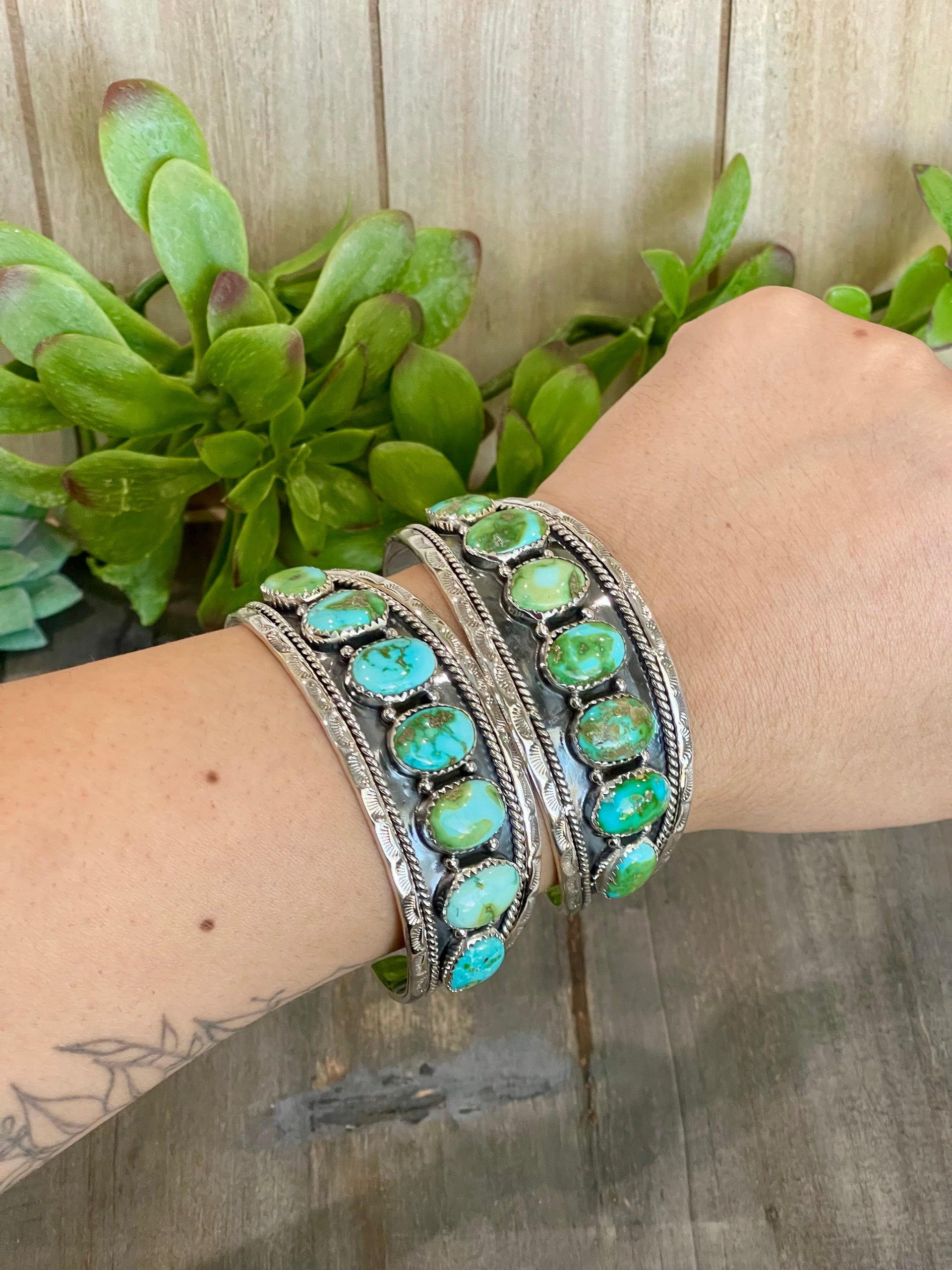 Southwest Handmade Sonoran Mountain Turquoise & Sterling Silver Cuff Bracelet