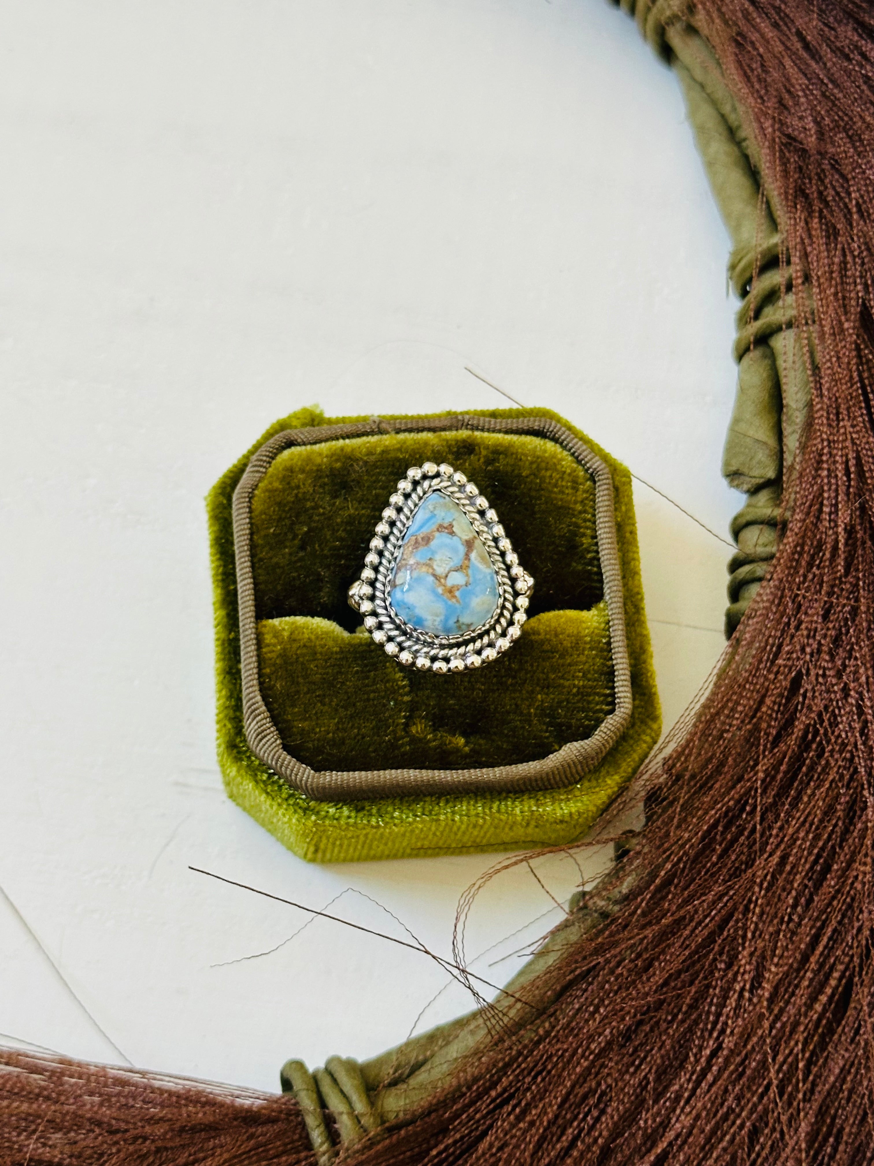 Southwest Handmade Golden Hills Turquoise & Sterling Silver Ring Size 6.75