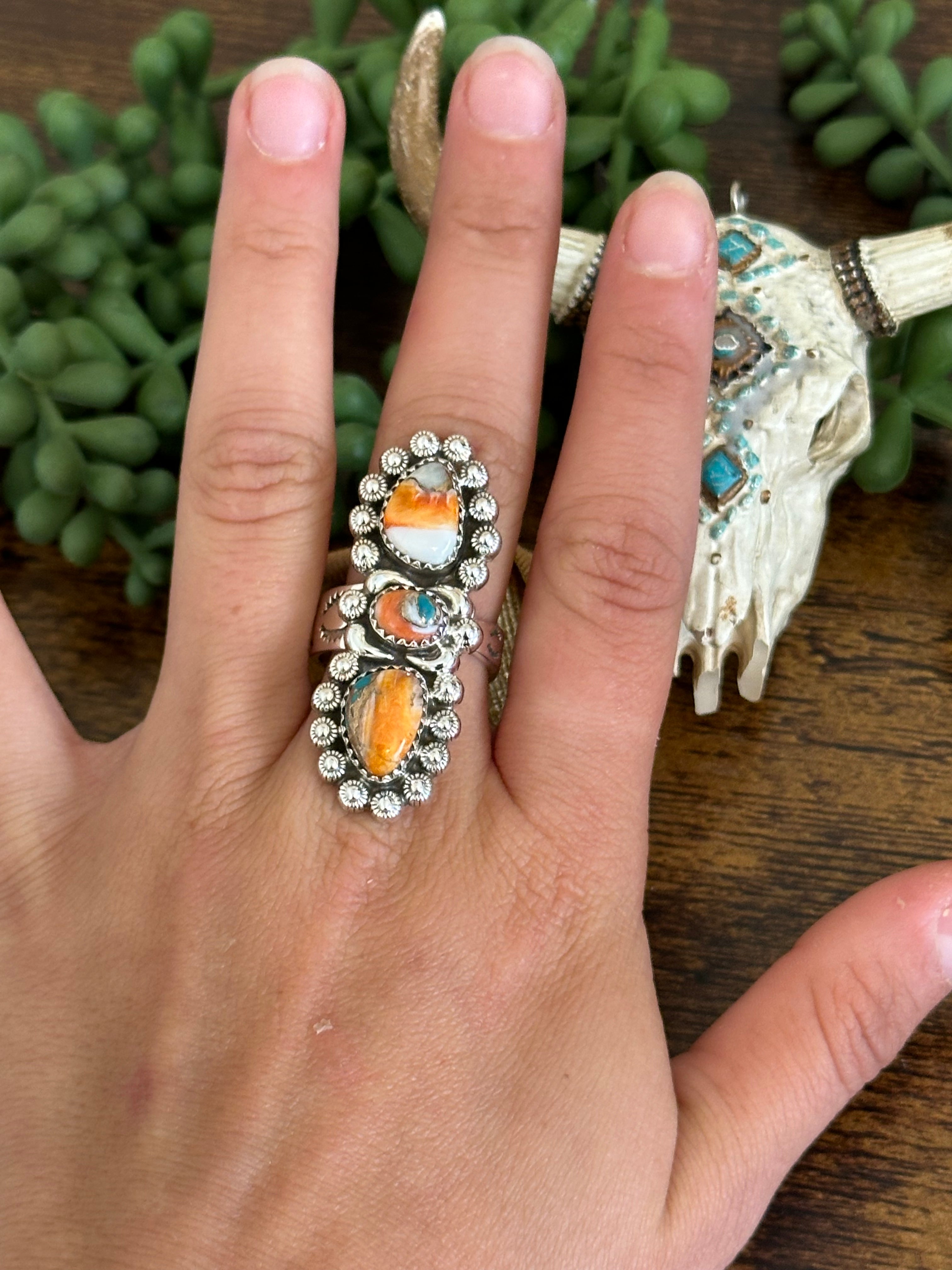 Southwest Handmade Mohave Turquoise & Sterling Silver Adjustable Ring