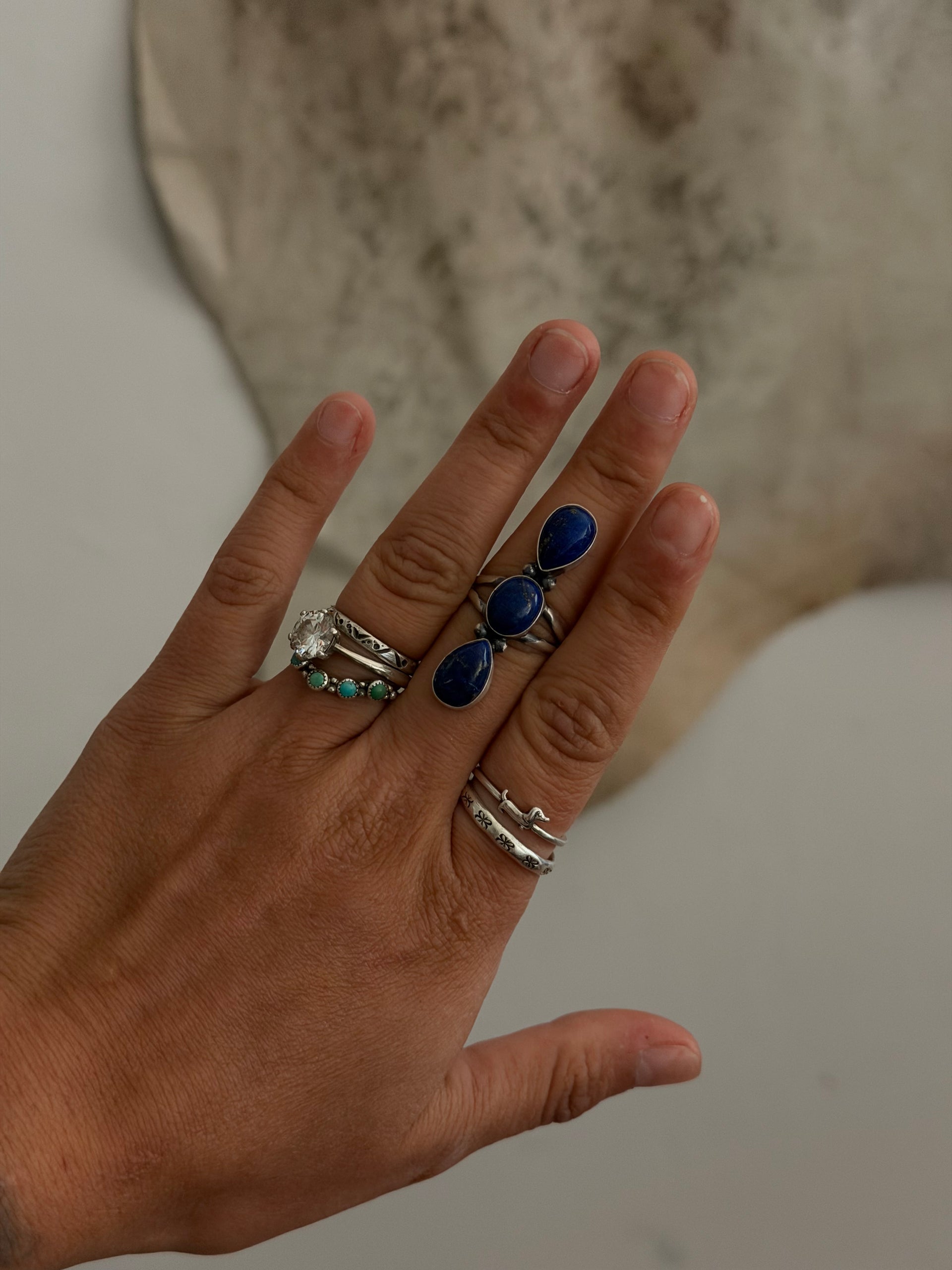 Dave Skeets Lapis & Sterling Silver Ring Size 7.5
