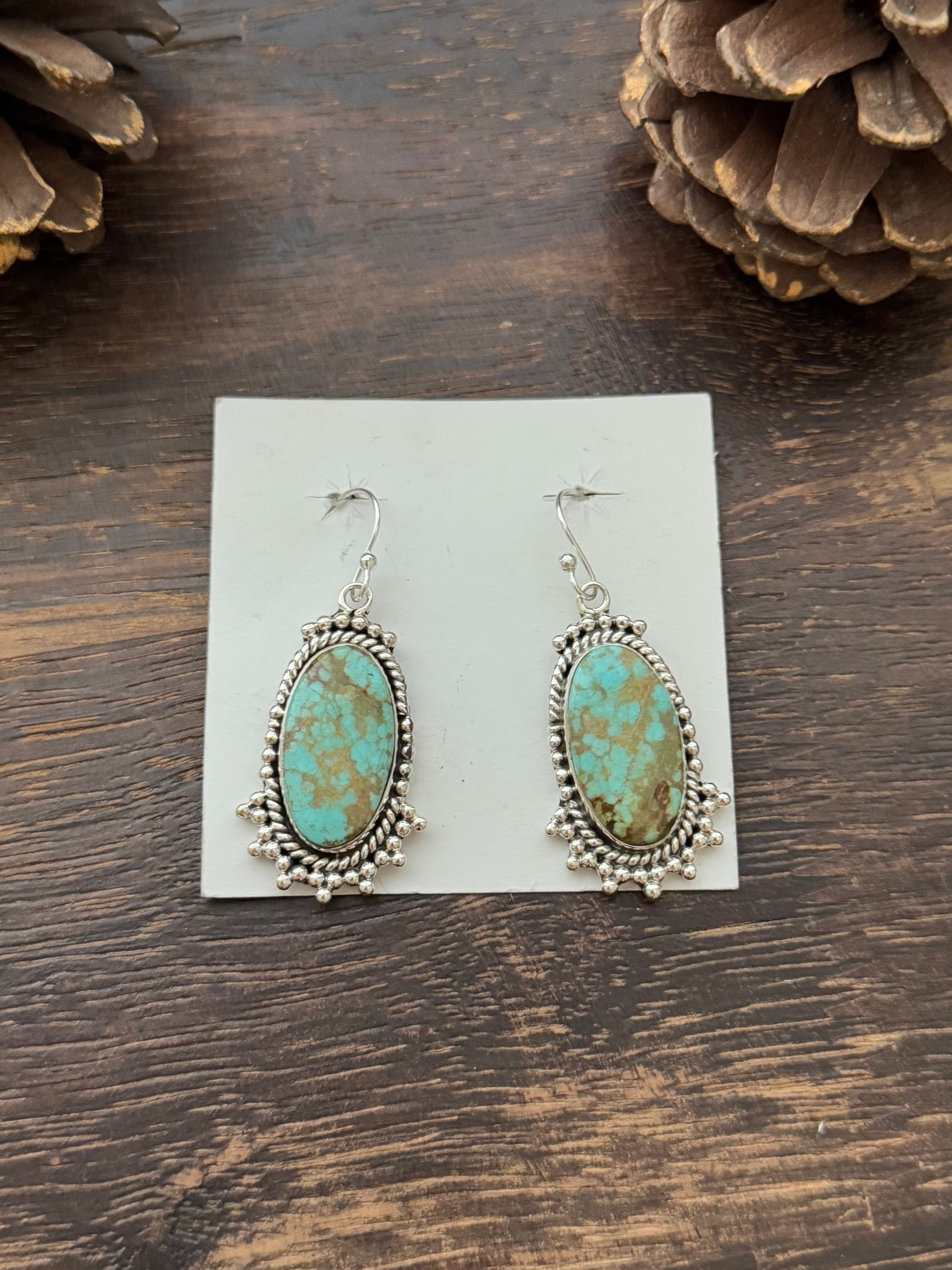 Southwest Handmade #8 Turquoise & Sterling Silver Dangle Earrings