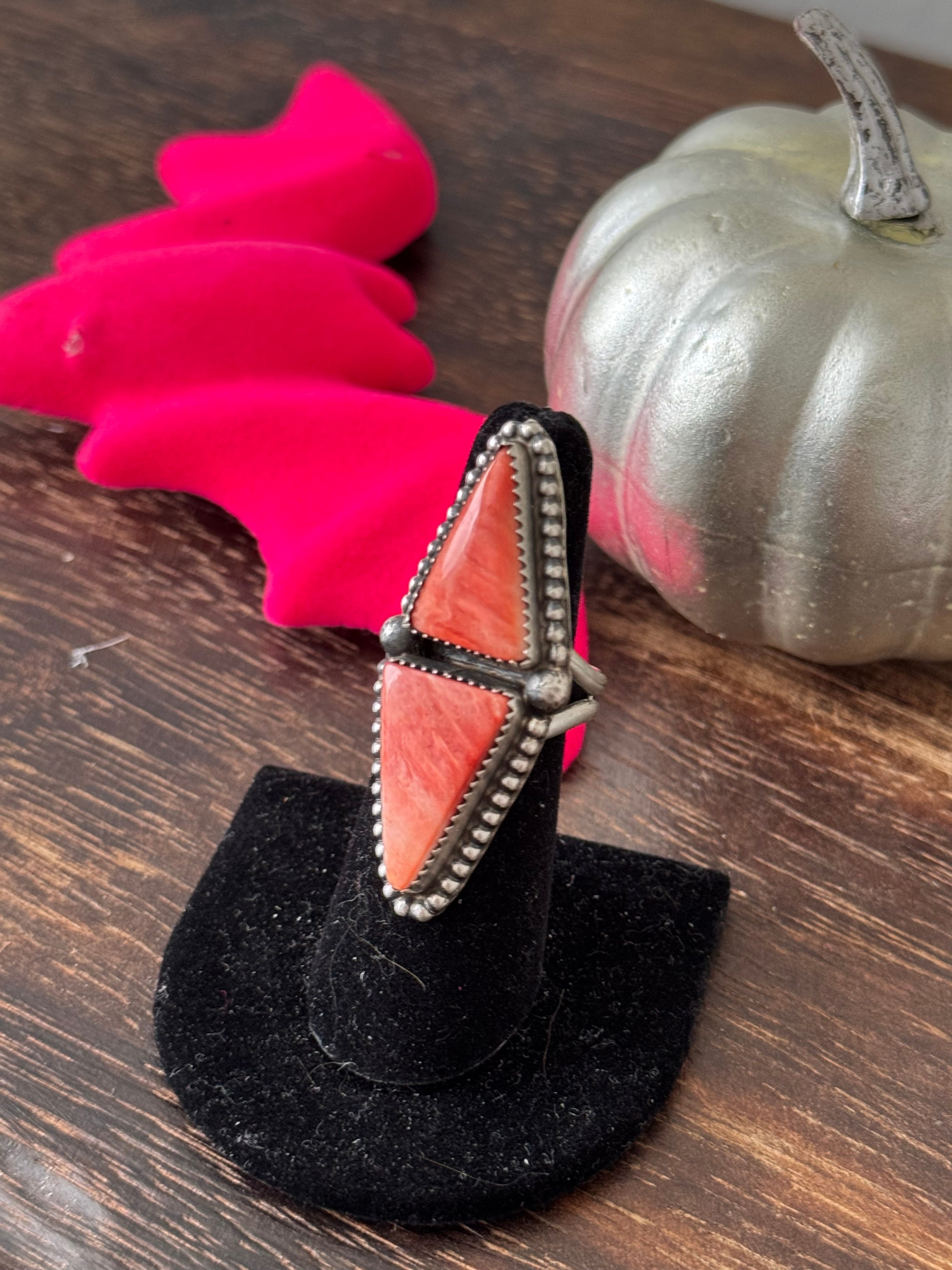 Tia Long Spiny Oyster & Sterling Silver Adjustable Ring