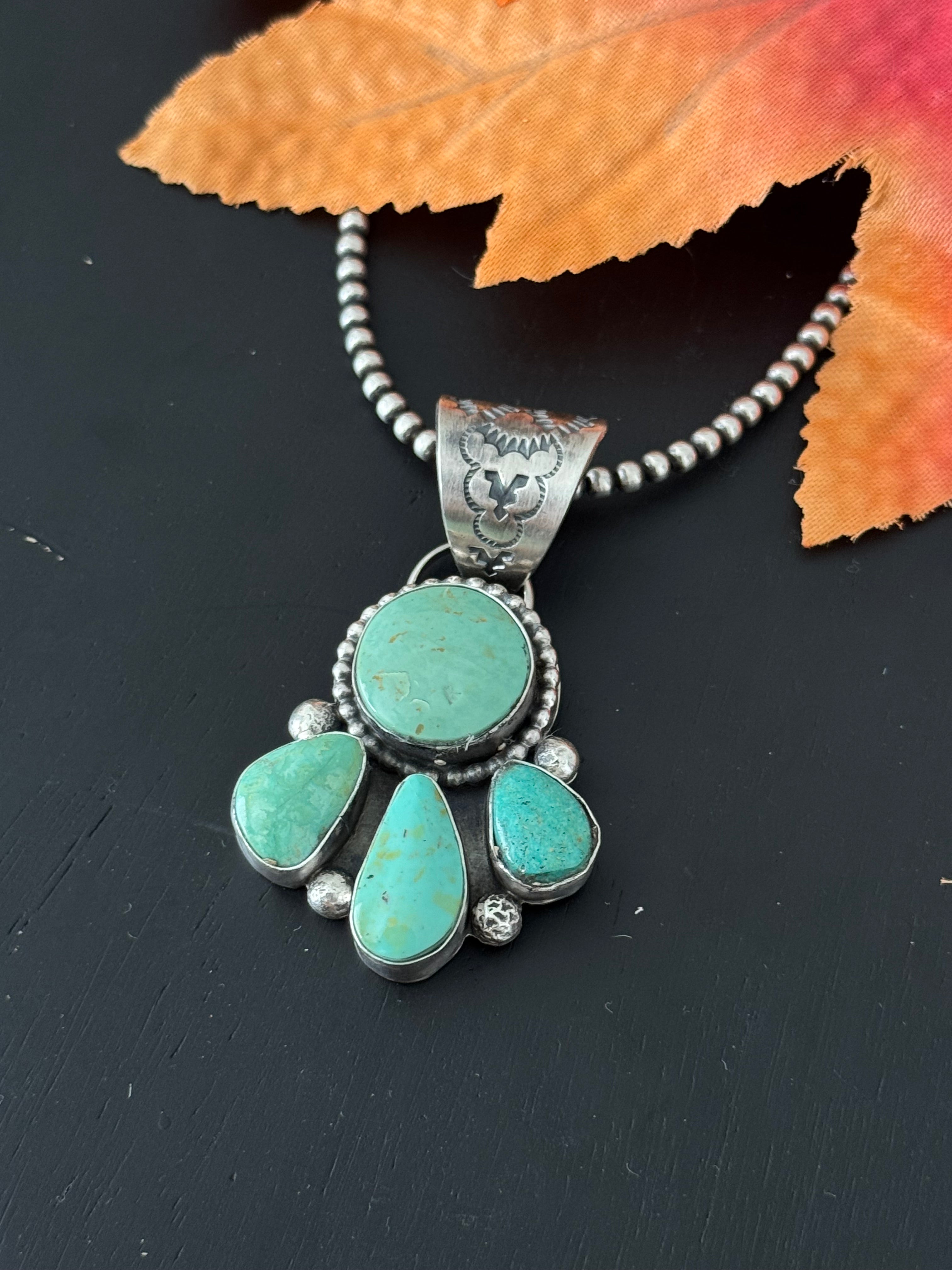 Navajo Made Kingman Turquoise & Sterling Silver Pendant