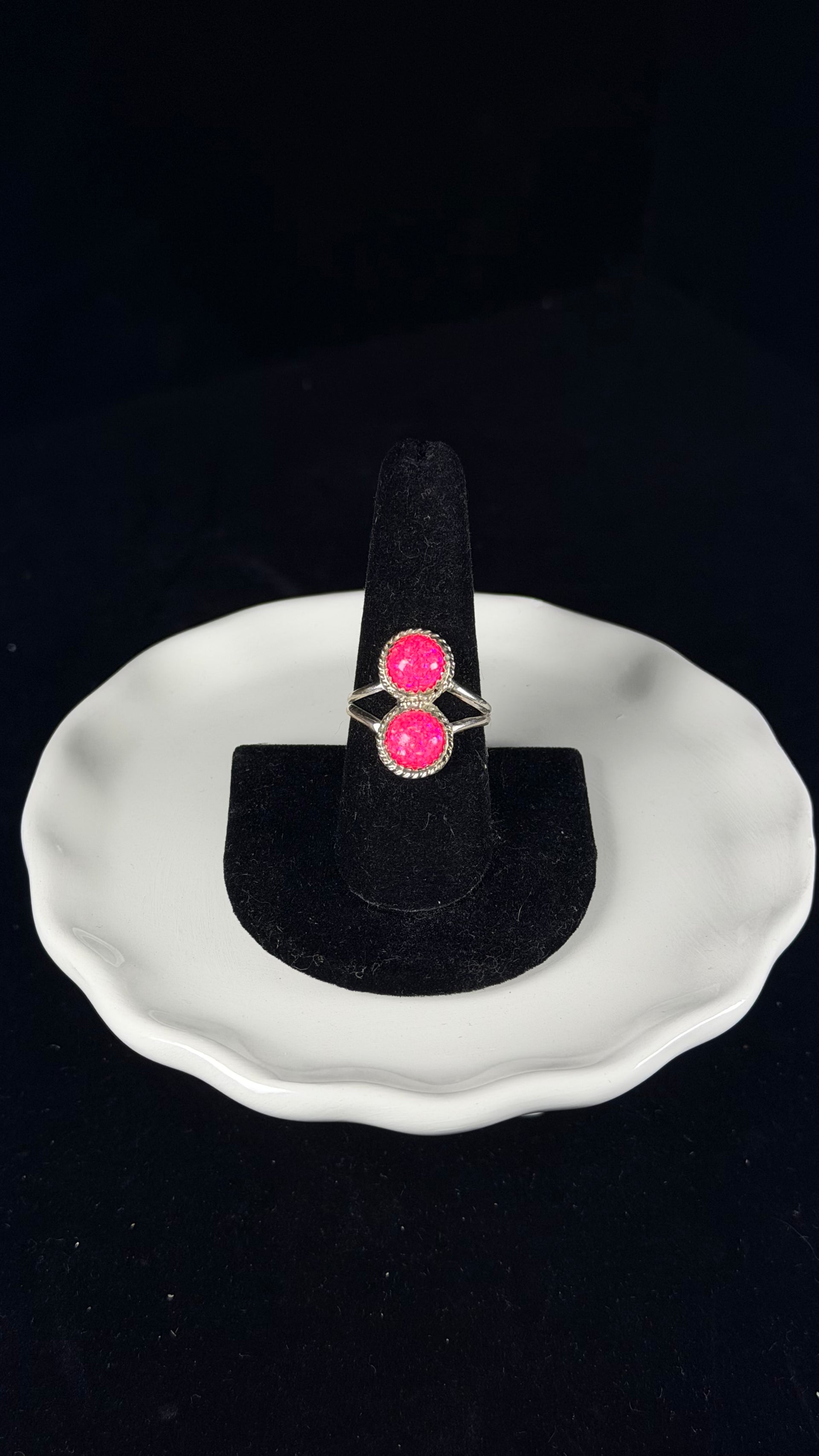 Navajo Made Pink Opal (Man Made) & Sterling Silver Ring