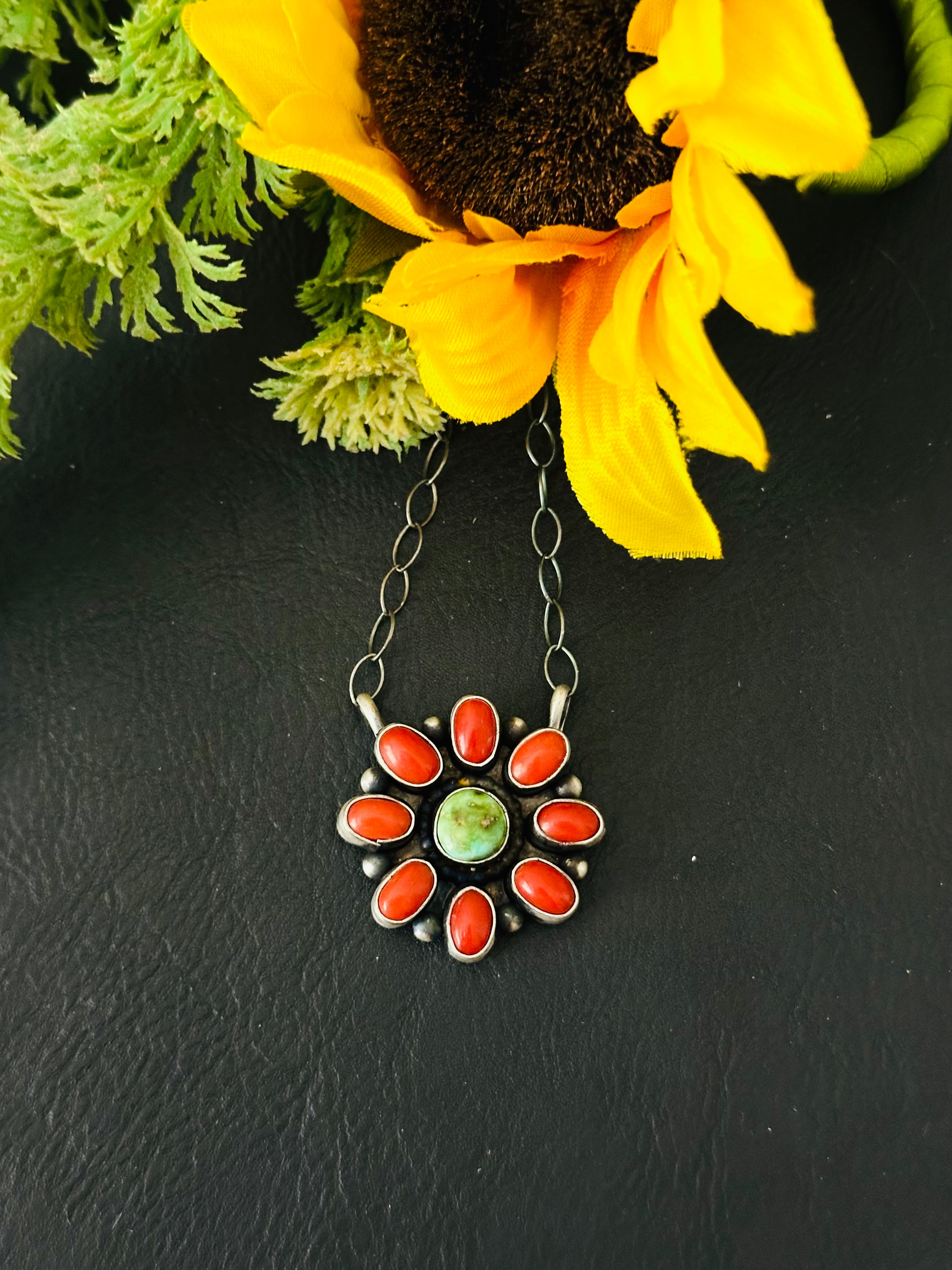 Timothy Yazzie Multi Stone & Sterling Silver Cluster Necklace