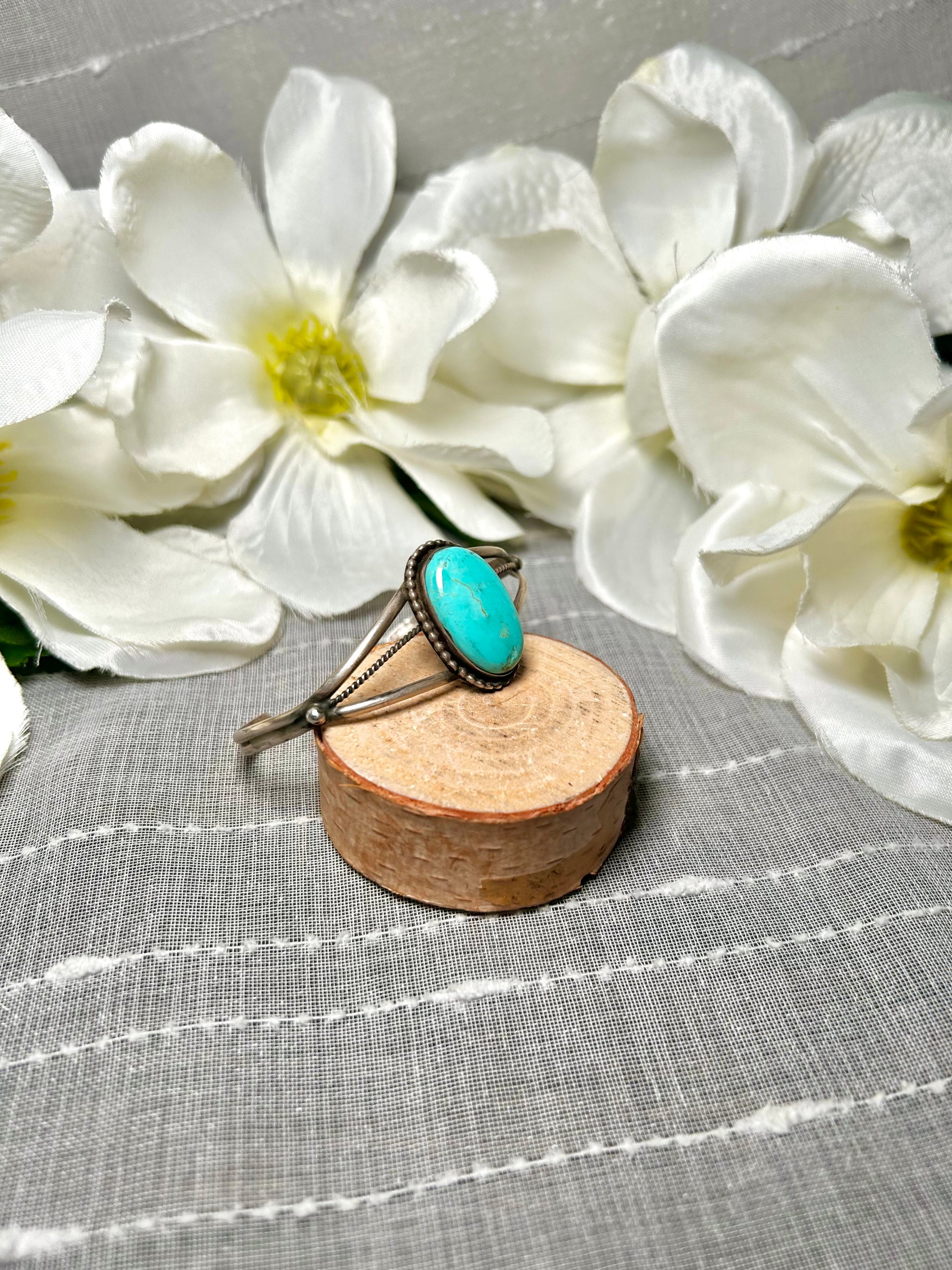 Navajo Made Kingman Turquoise & Sterling Silver Cuff Bracelet