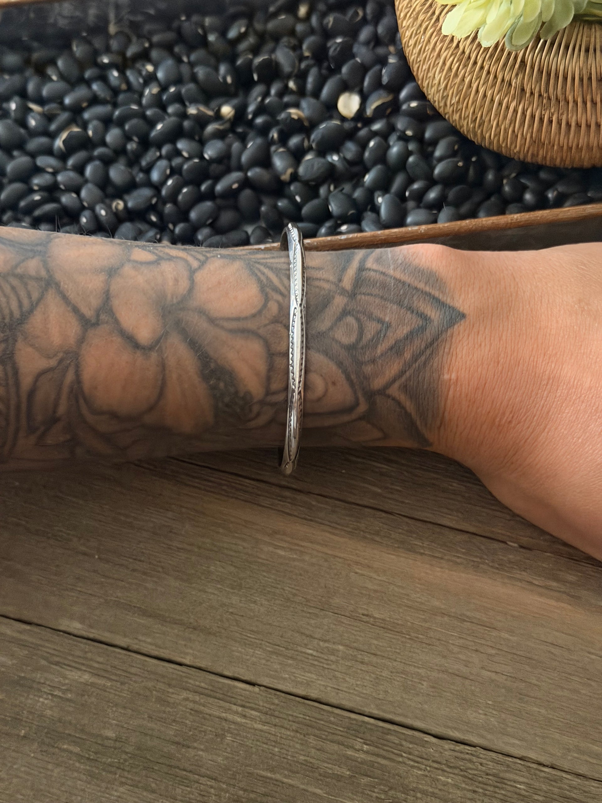 Navajo Made Sterling Silver Stamped Bracelet